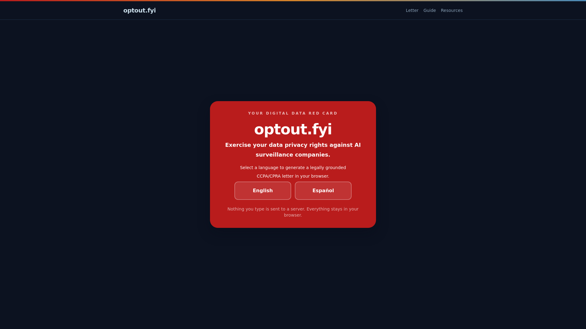 website screenshot of https://optout.fyi