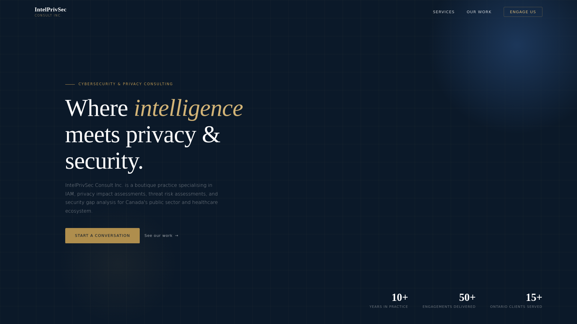 website screenshot of https://intelprivsec.ca
