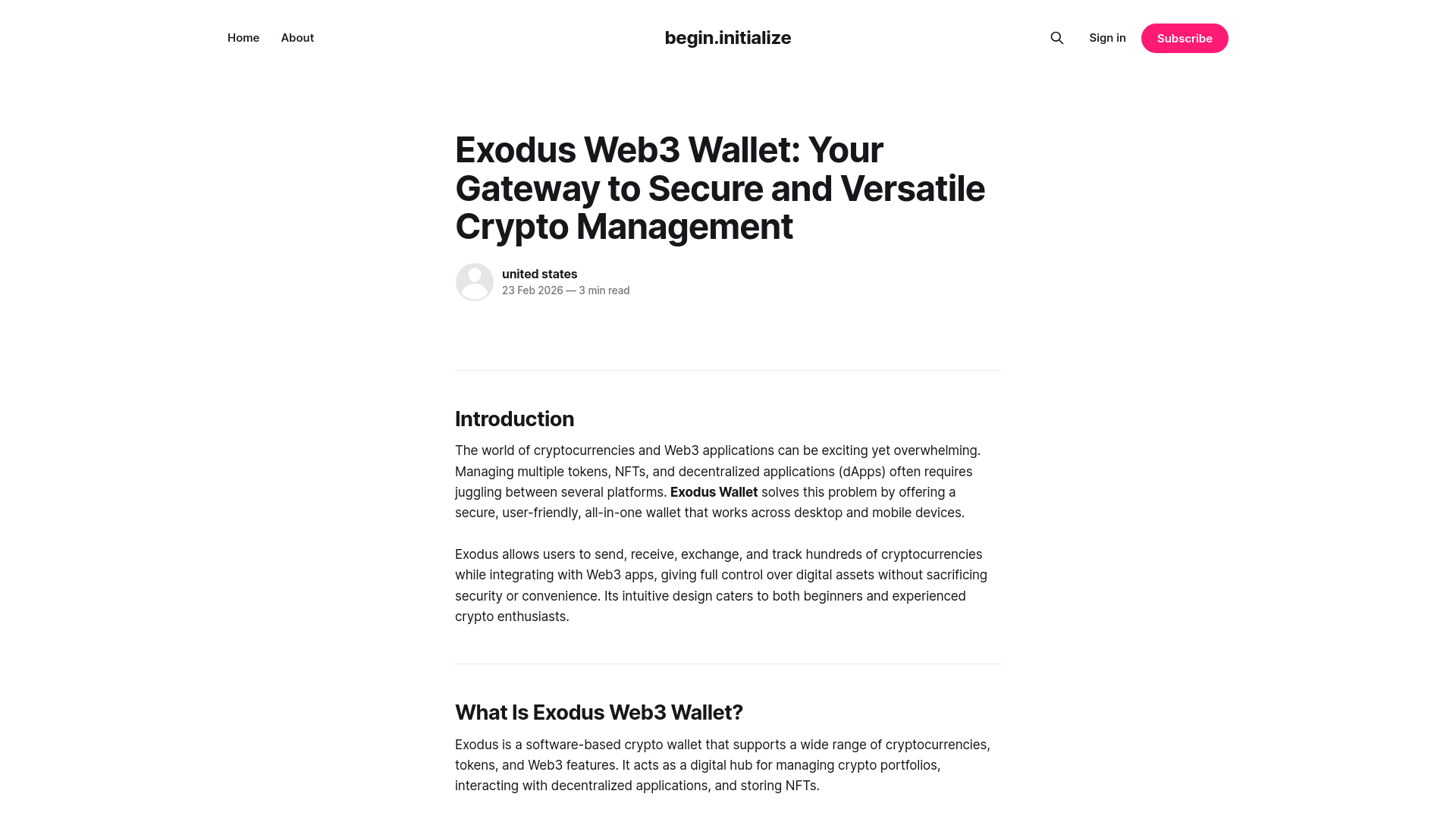 website screenshot of https://begin-initialize.ghost.io/exodus/