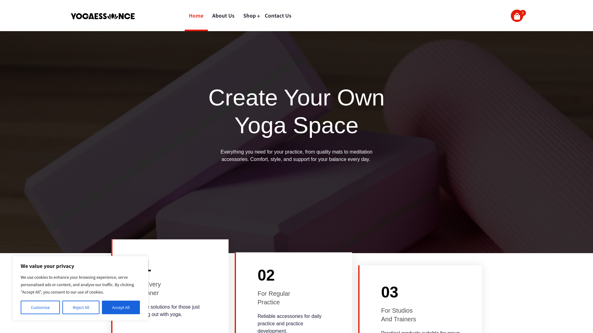 website screenshot of https://yogaessence.net/