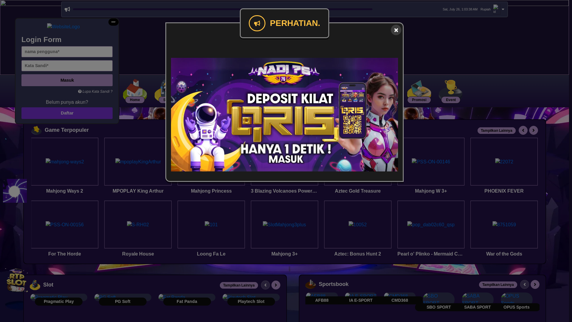 website screenshot of https://nadi76jaya.com/