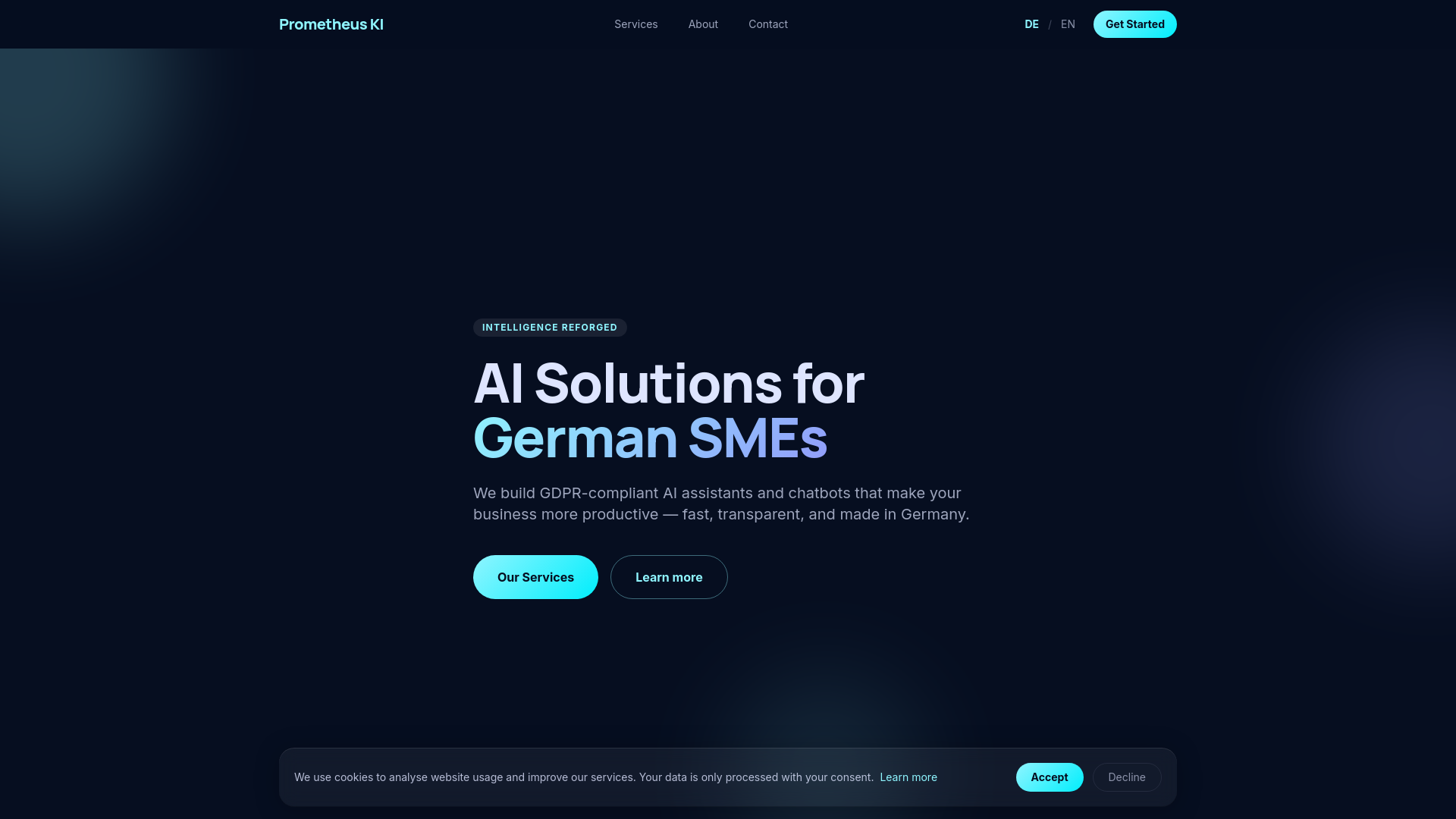 website screenshot of https://prometheus-ki.de/