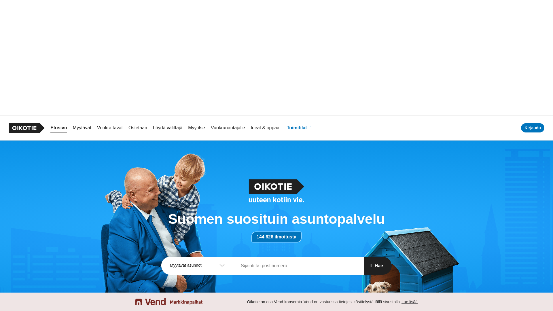website screenshot of https://asunnot.oikotie.fi