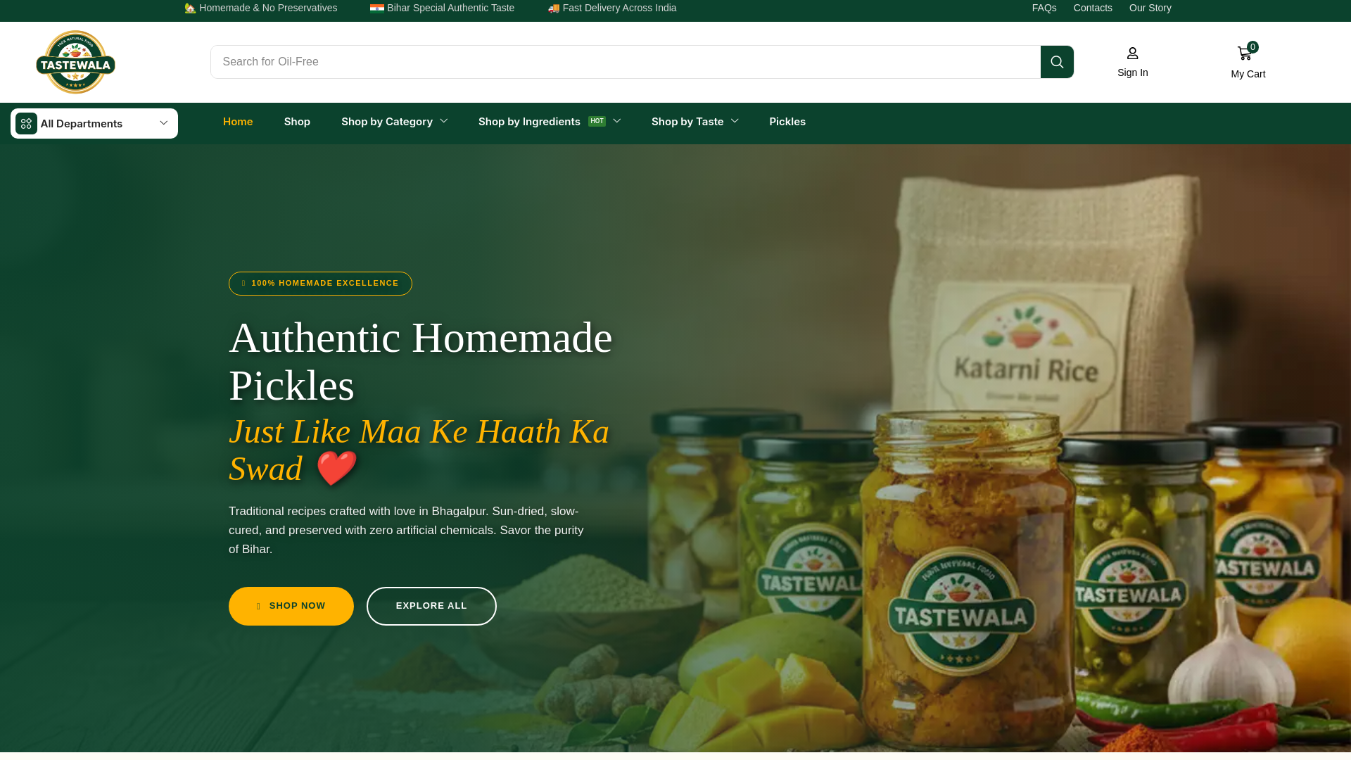 website screenshot of https://tastewala.in