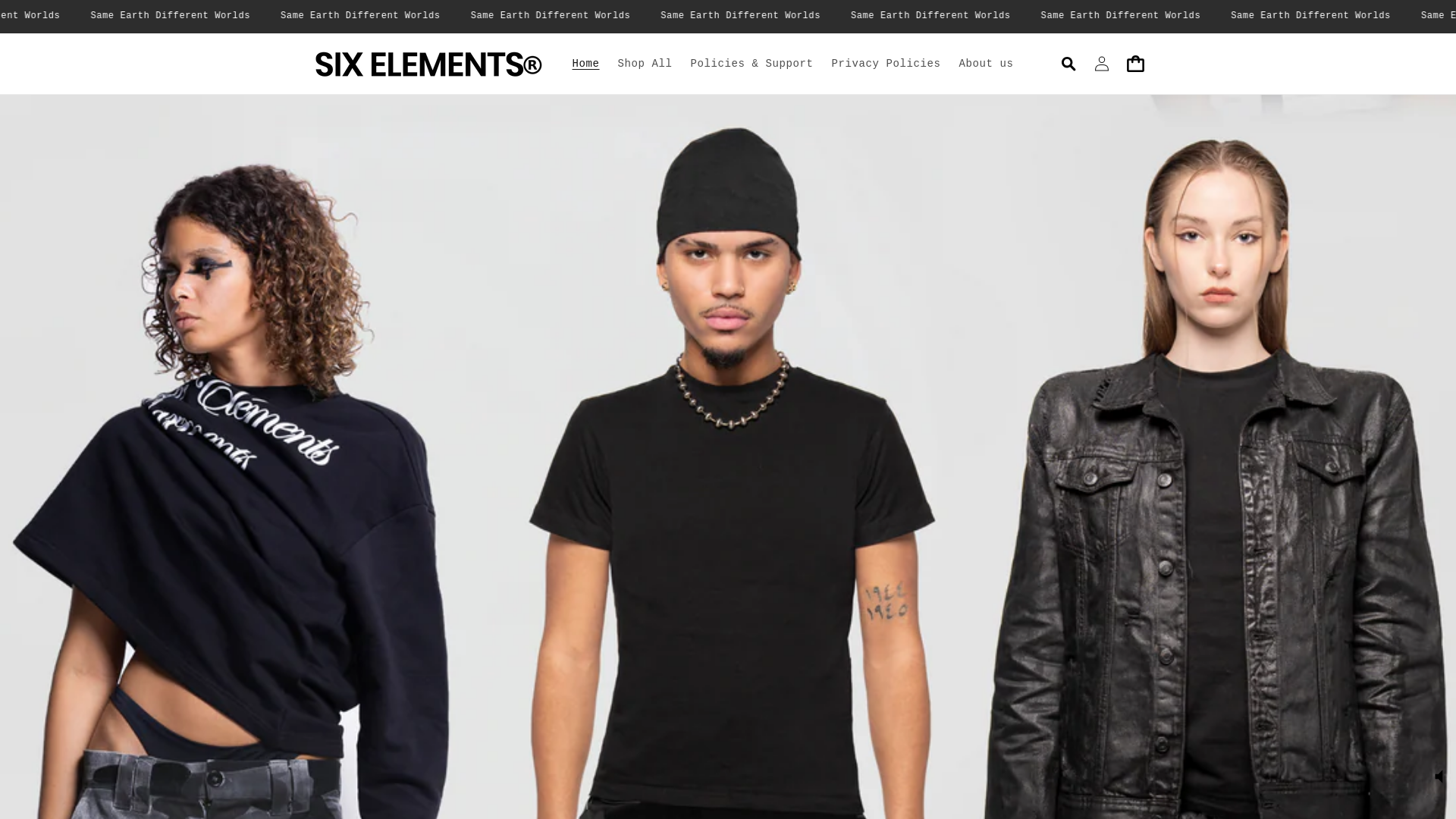 website screenshot of https://sixelements.shop/