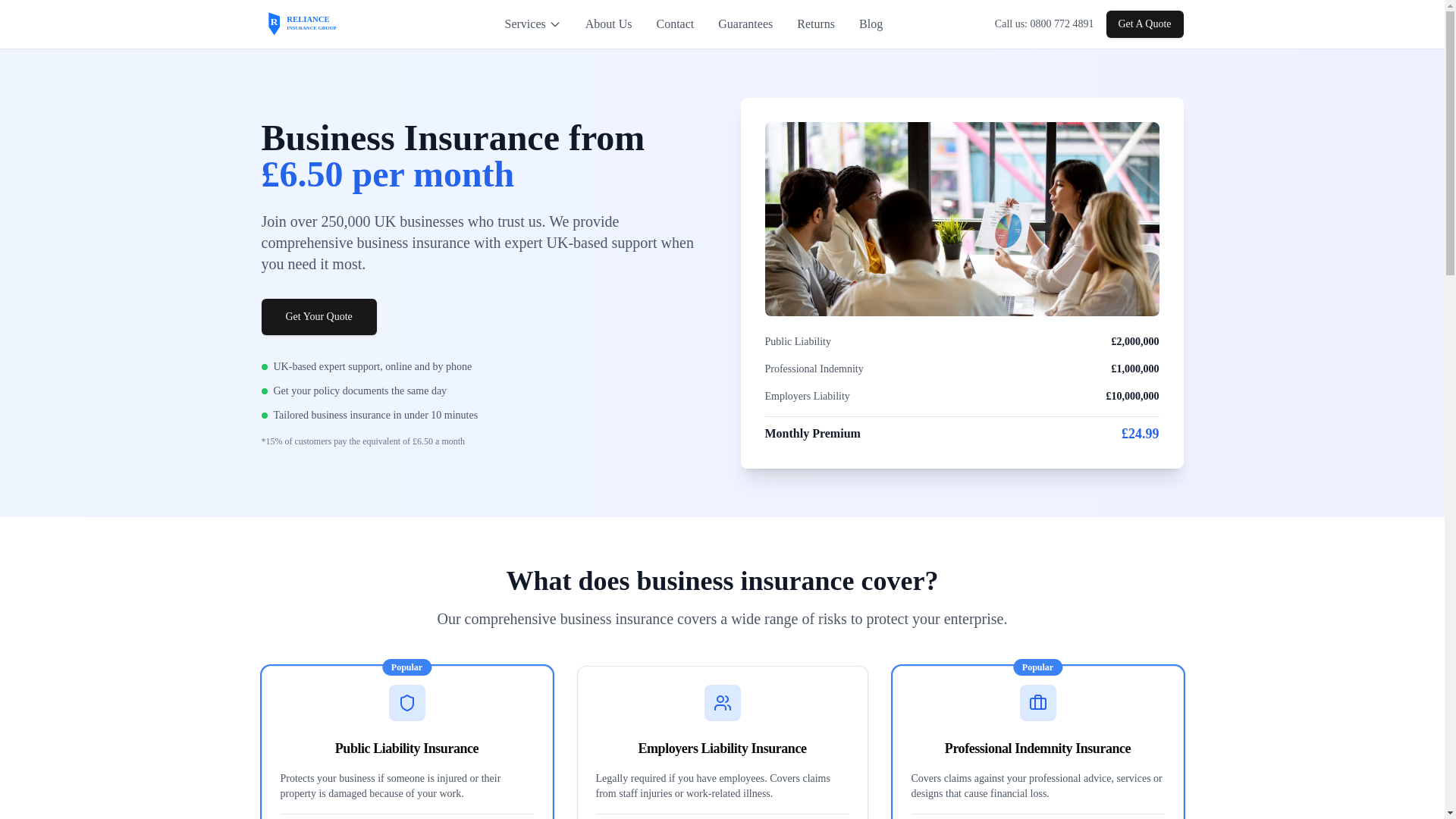 website screenshot of https://reliancify.com/