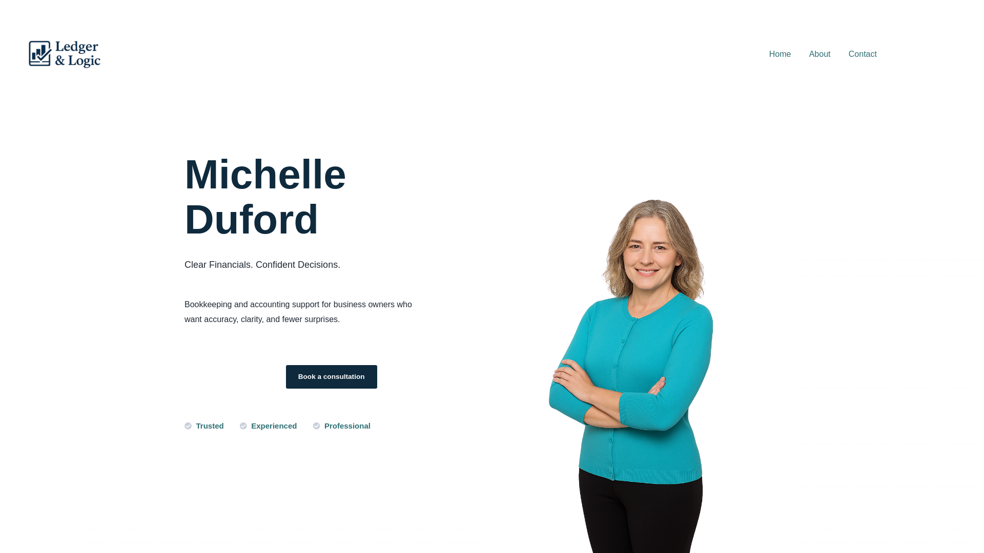 website screenshot of https://ledgerandlogic.ca/