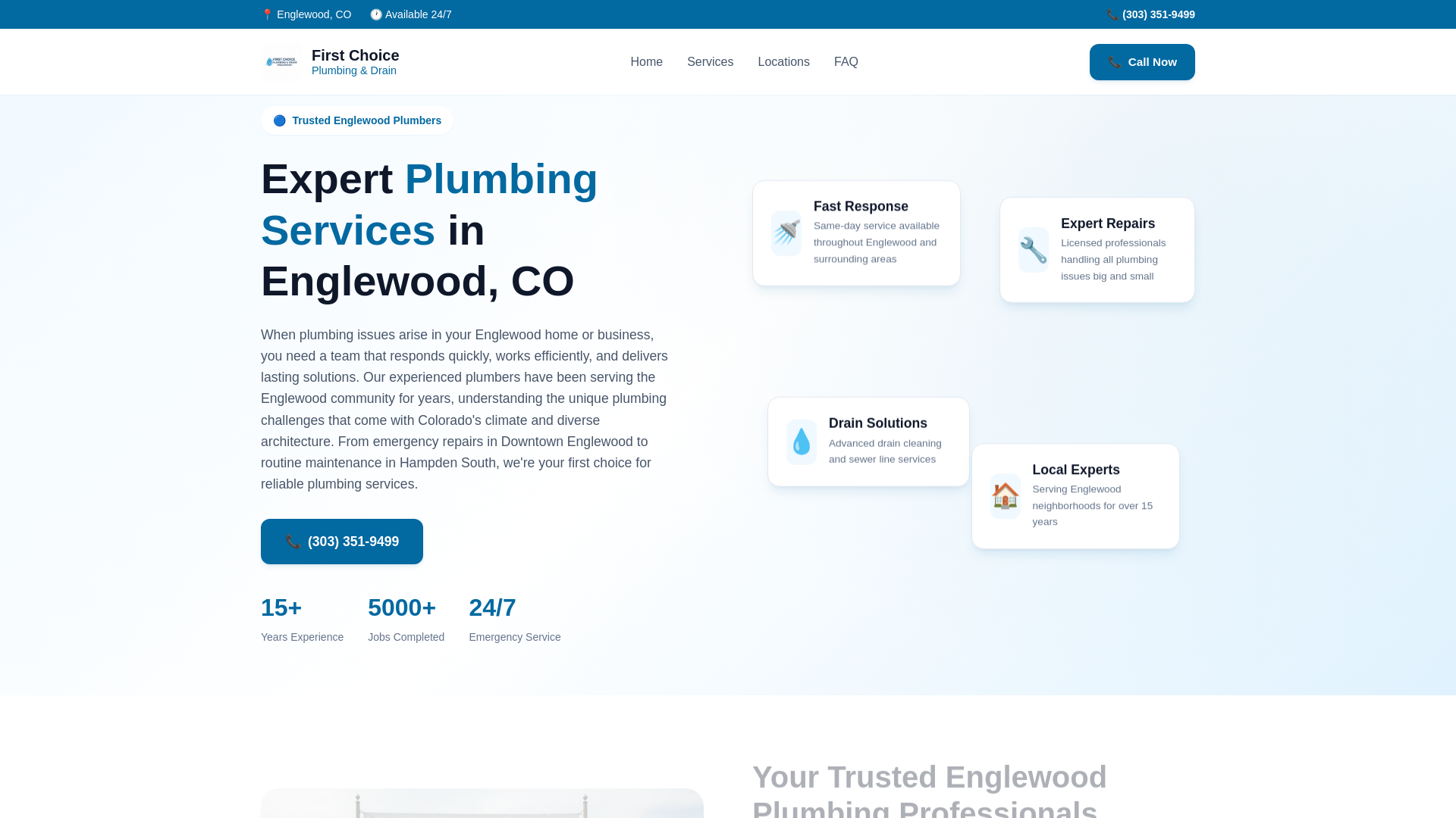 website screenshot of https://firstchoiceplumbinganddrainenglewood.com