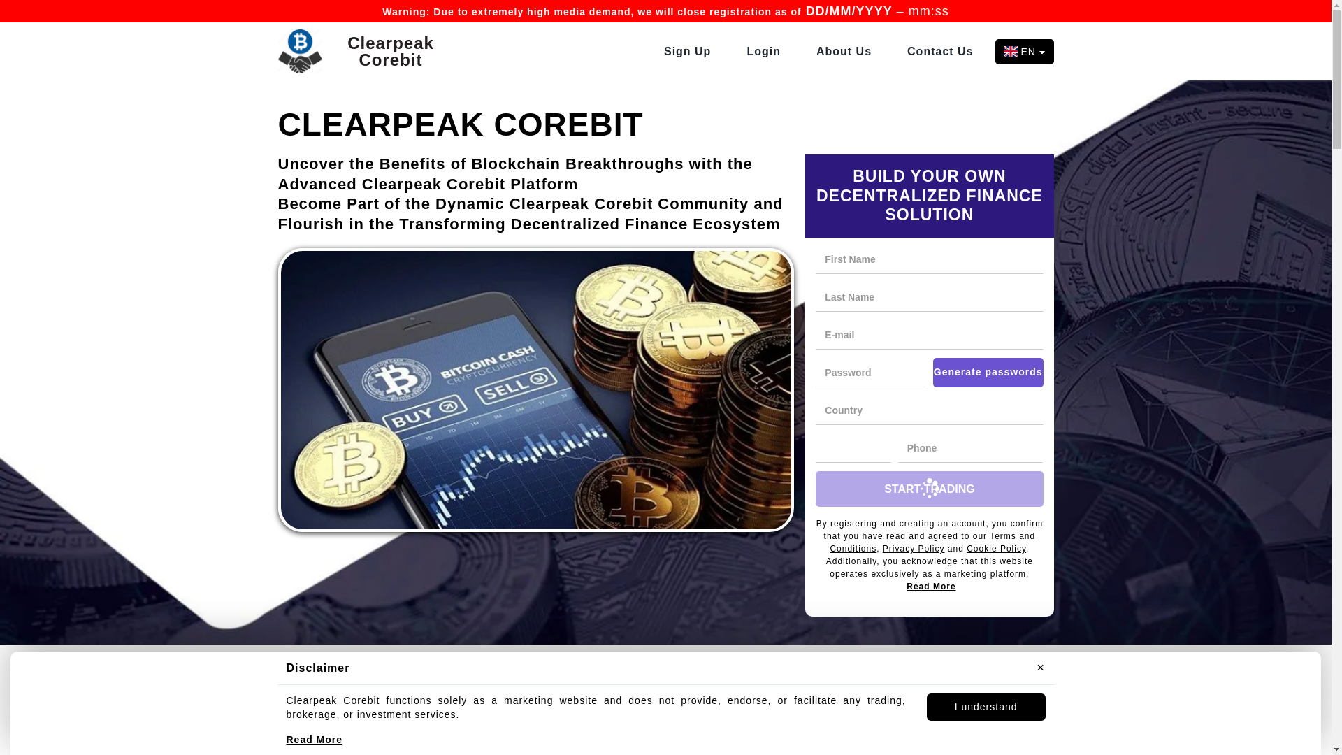 website screenshot of https://clearpeakcorebit-system.com/