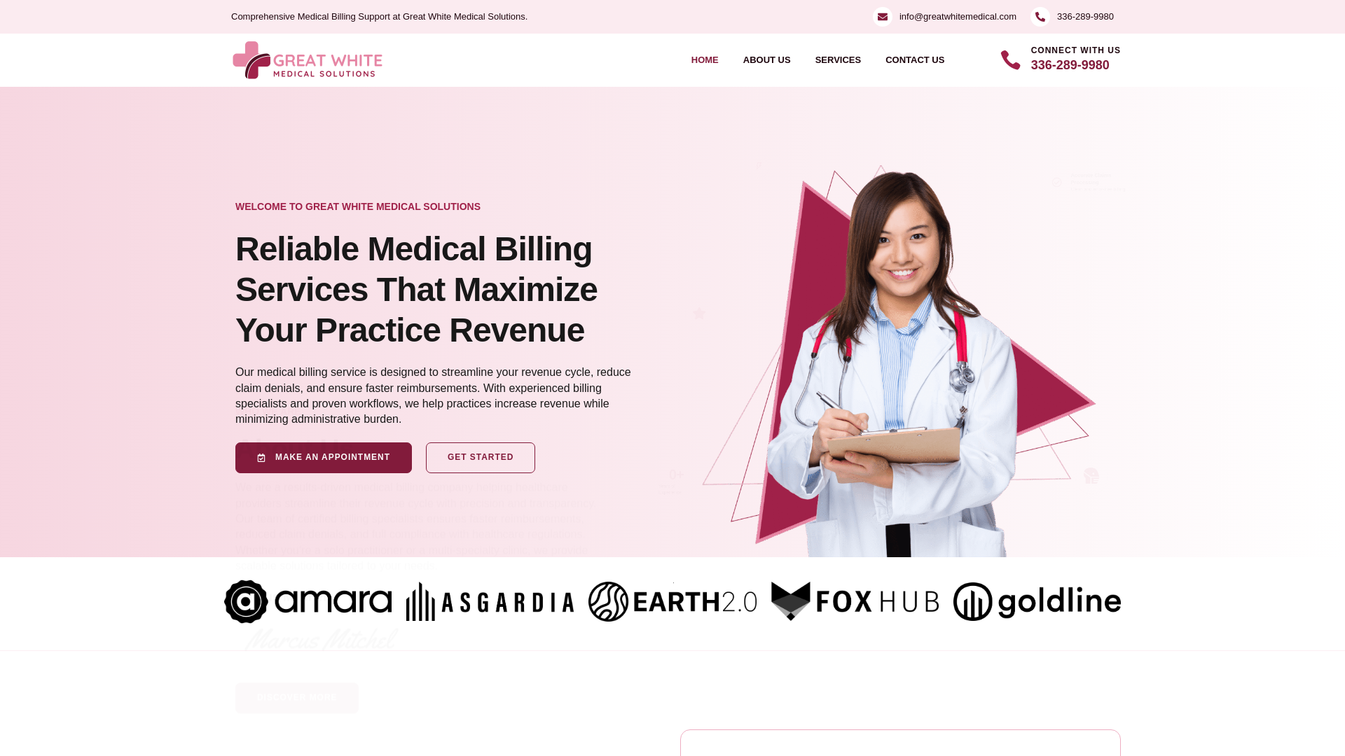 website screenshot of https://greatwhitemedical.com/