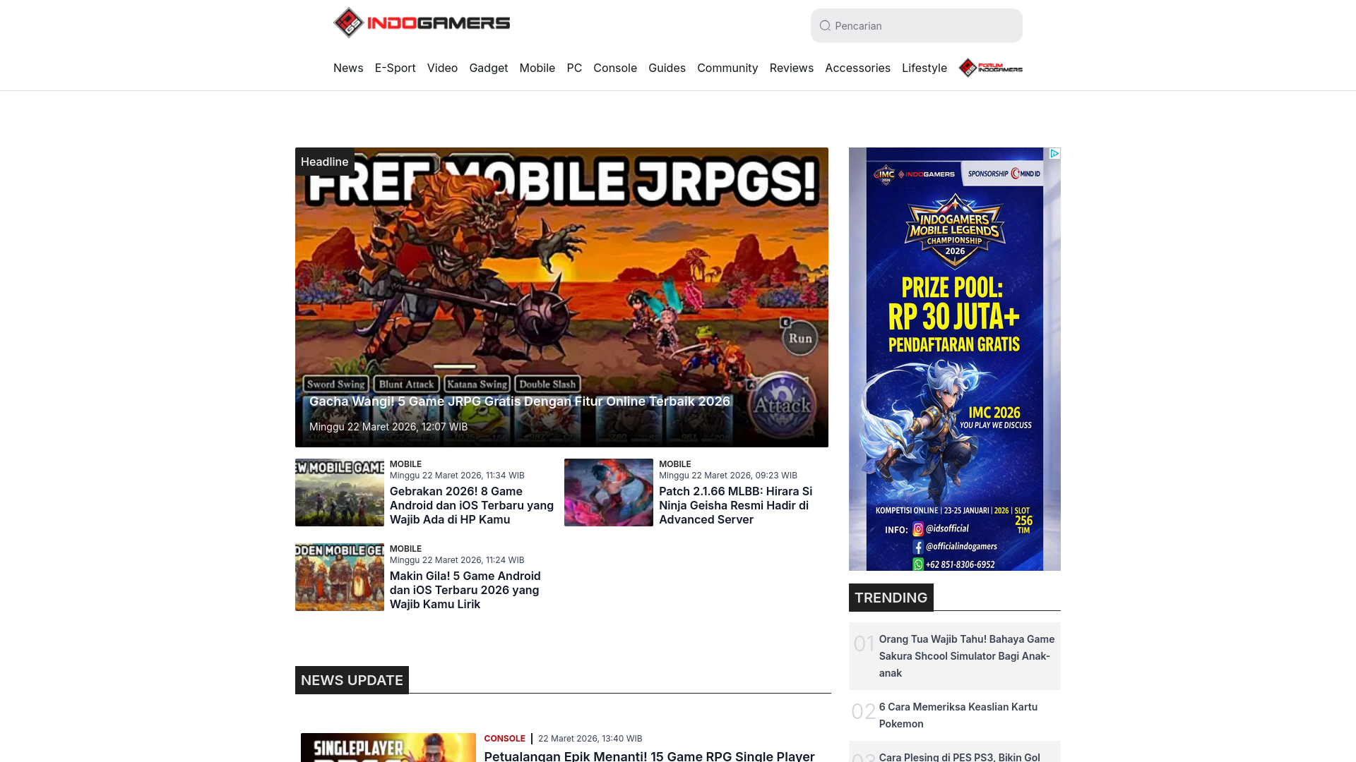website screenshot of https://indogamers.com