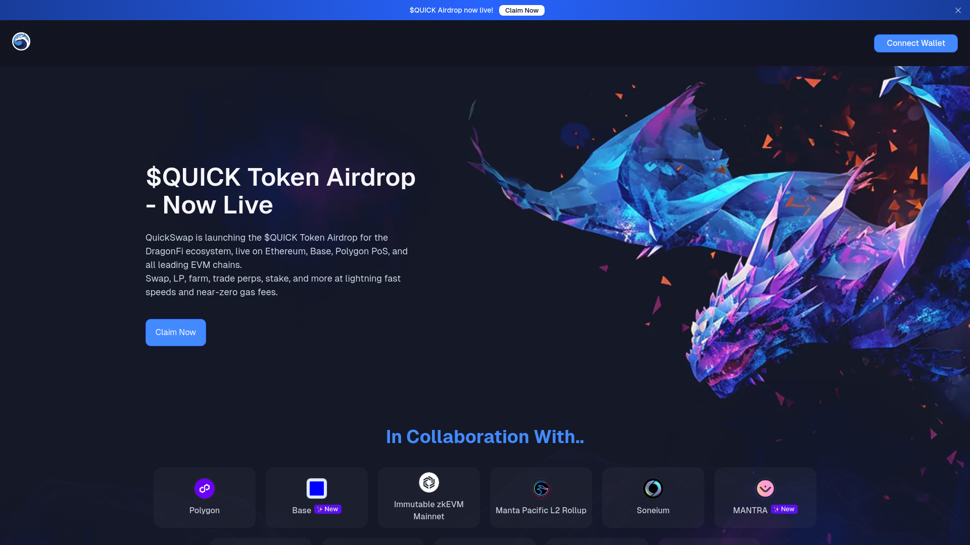 website screenshot of https://drop-quickswap.com