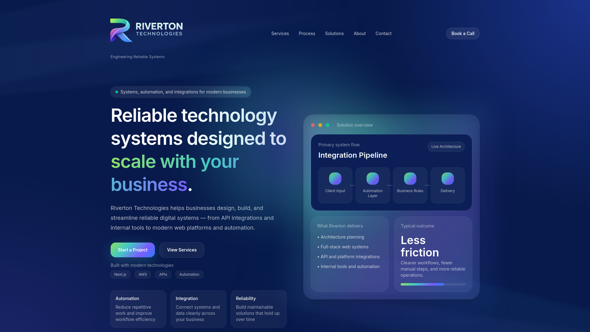 website screenshot of https://rivertontechnologies.com