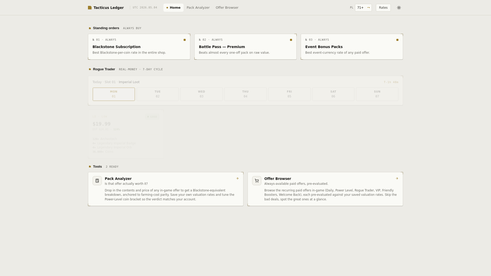 website screenshot of https://tacticus-ledger.pages.dev/