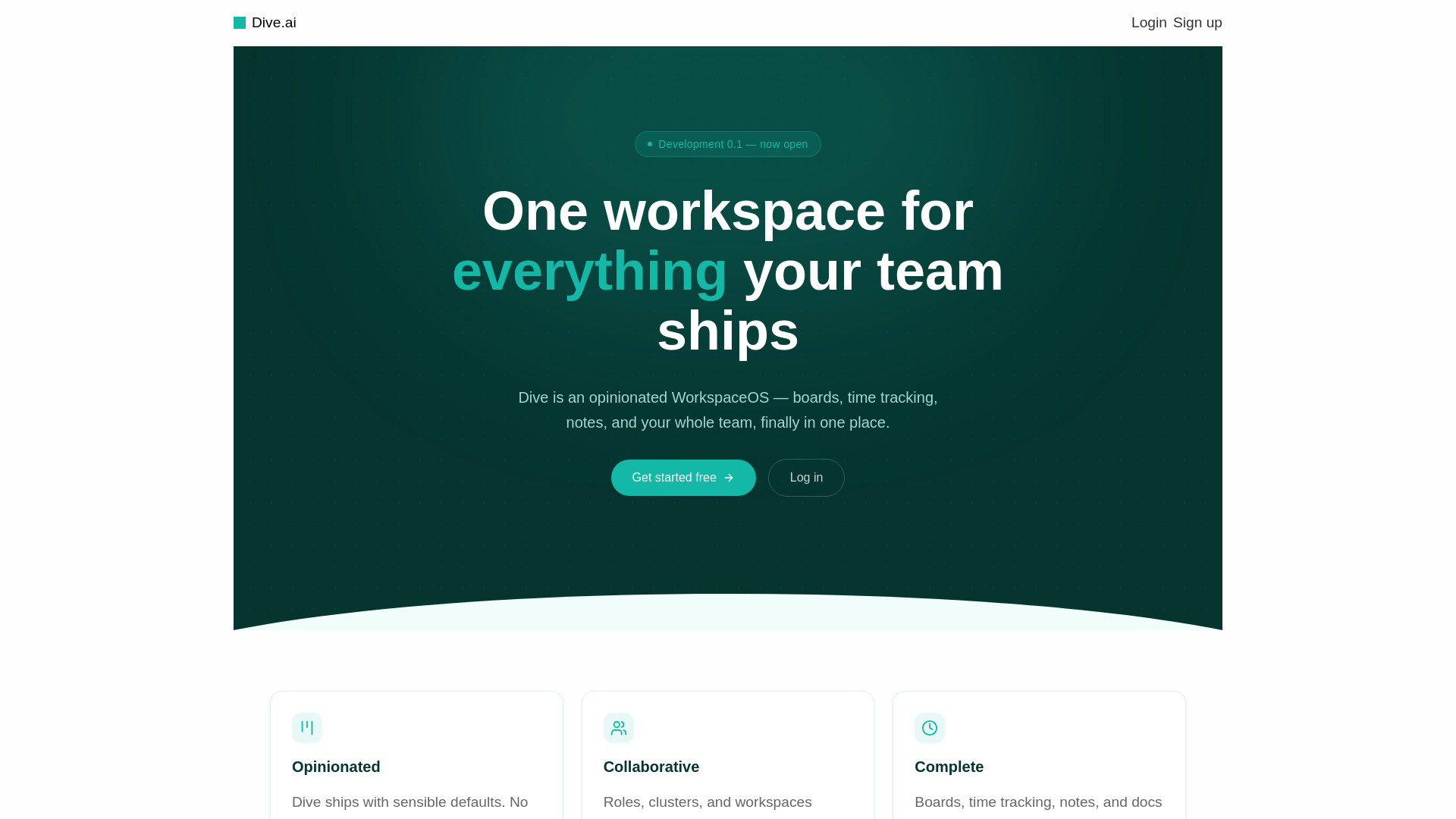 website screenshot of https://projectdive.app/