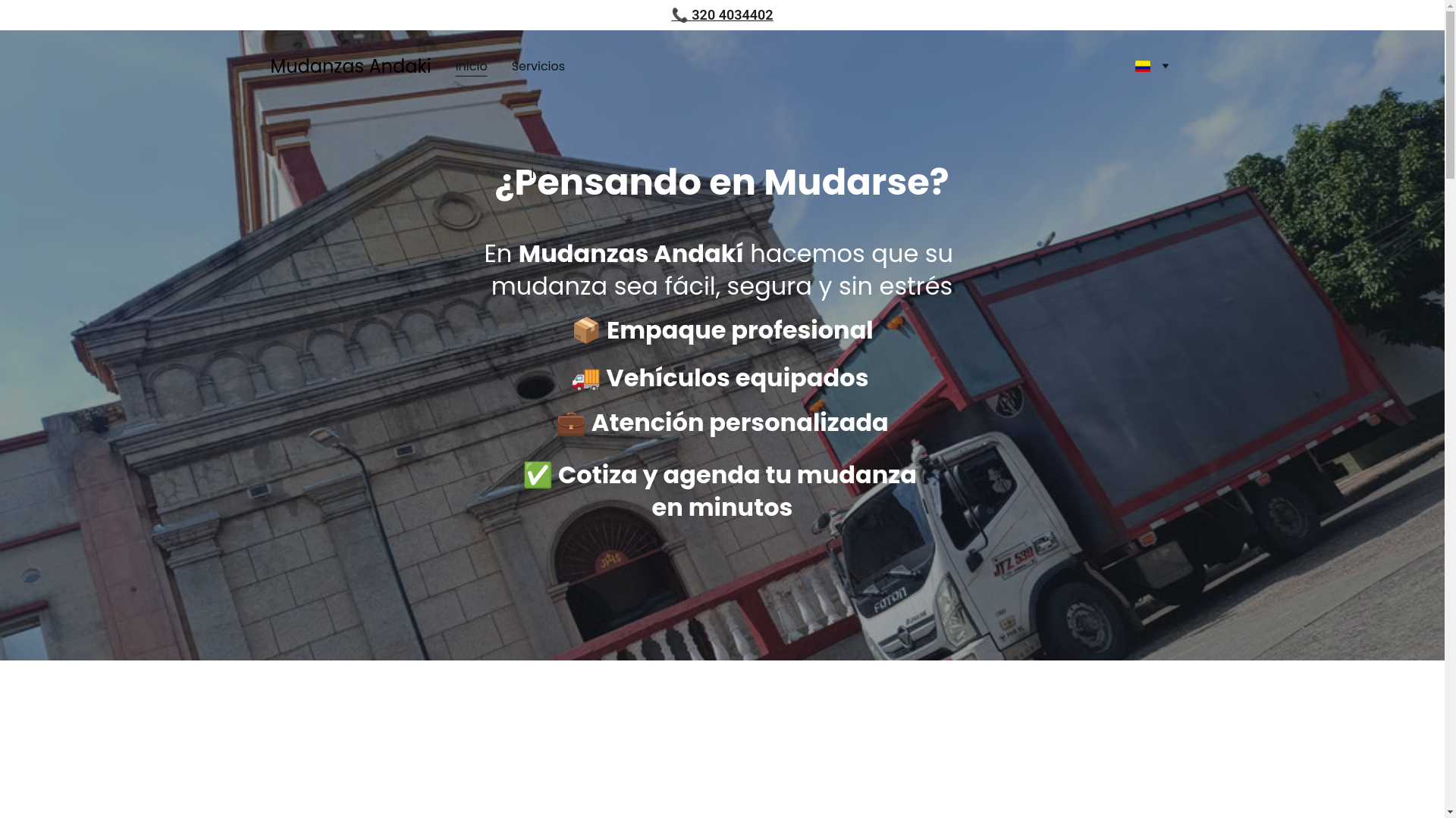 website screenshot of https://mudanzasandaki.pro/