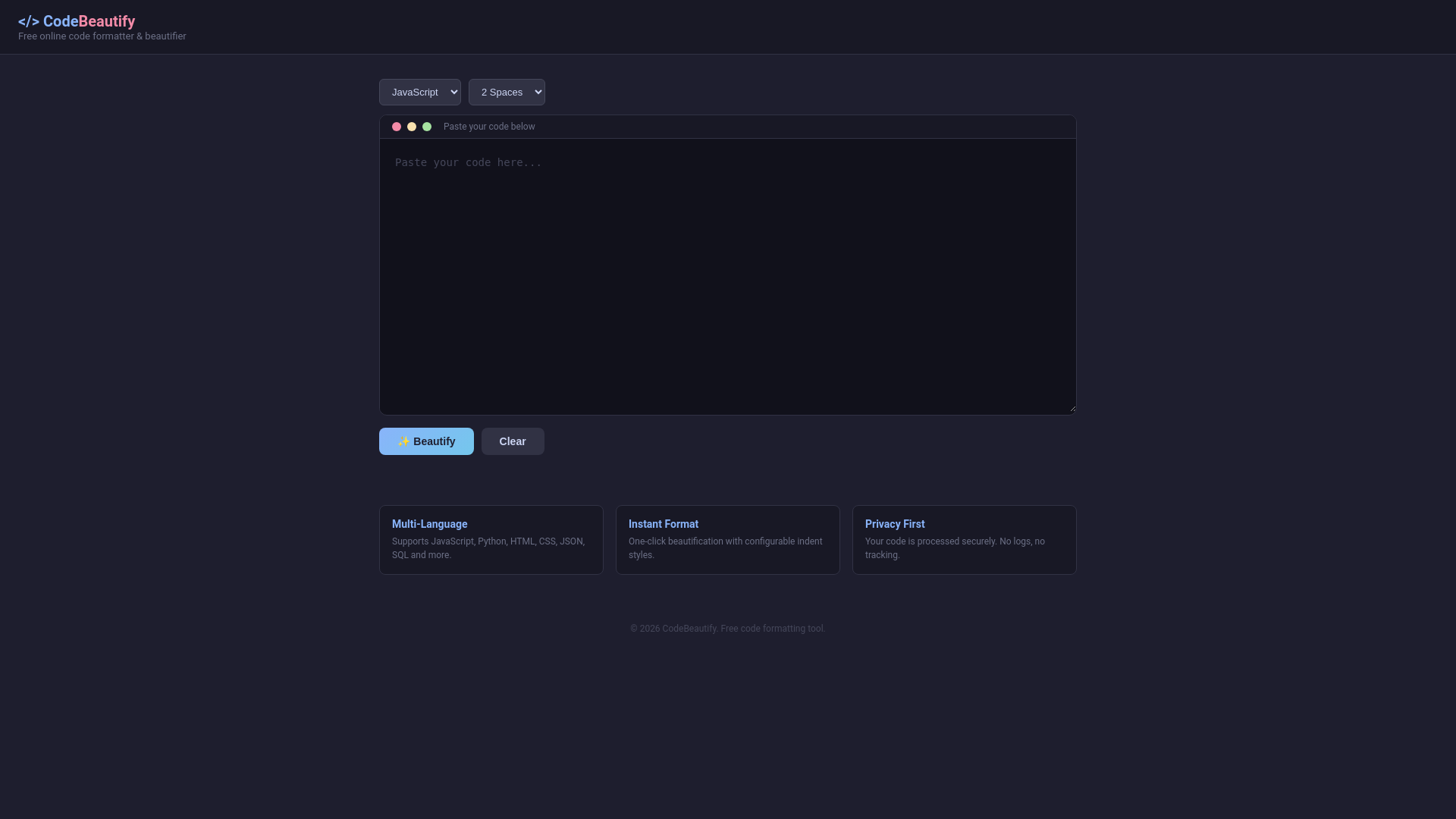 website screenshot of https://code-formatter-8qe.pages.dev/