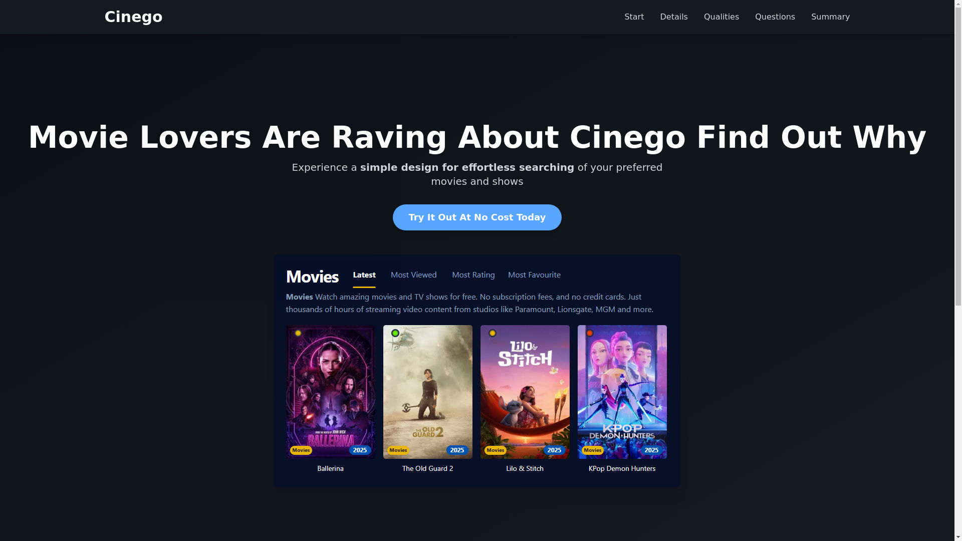 website screenshot of https://cinego-oc5k.pages.dev/