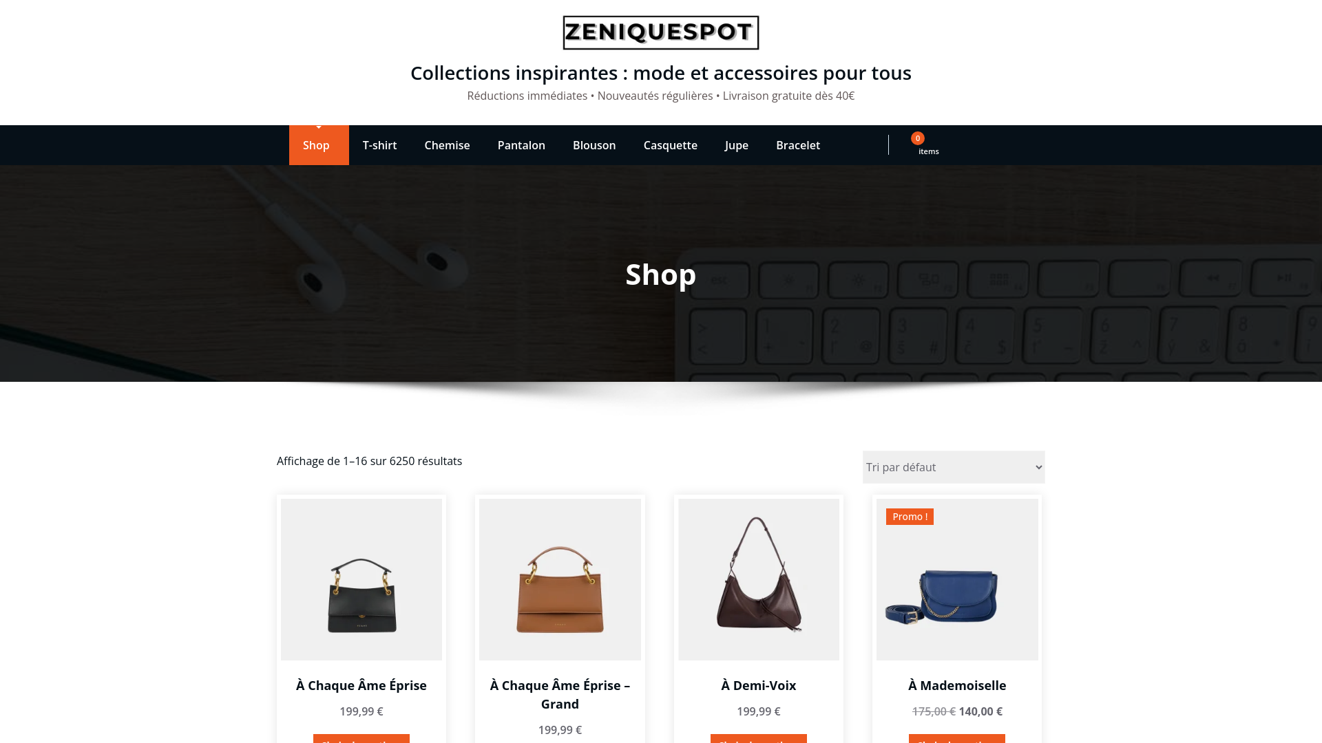 website screenshot of https://zeniquespot.com