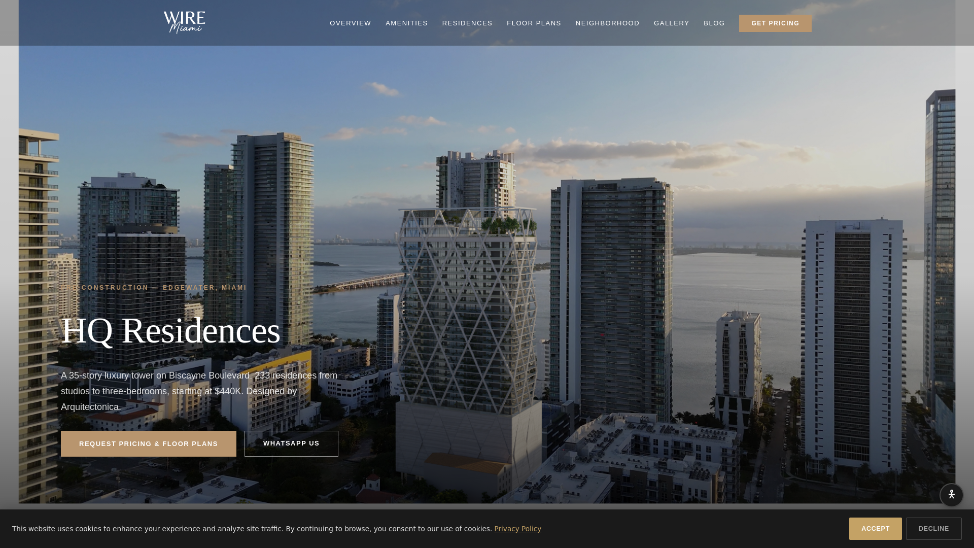website screenshot of https://hqluxuryresidencesmiami.com/