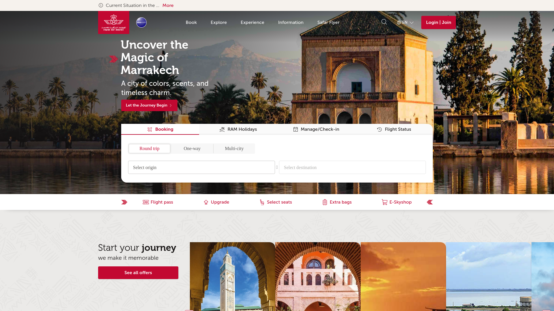 website screenshot of https://www.royalairmaroc.com/