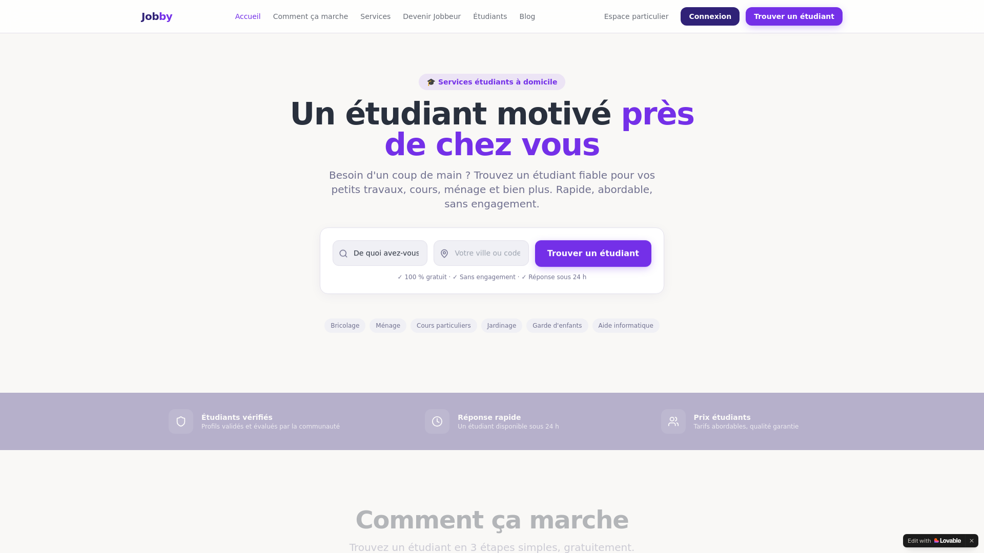 website screenshot of https://jobby-etudiant.com