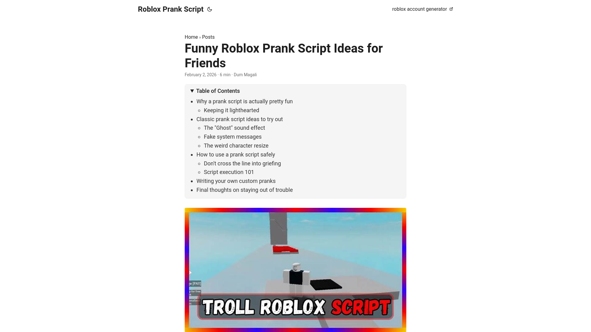 website screenshot of https://roblox-prank-script.pages.dev/