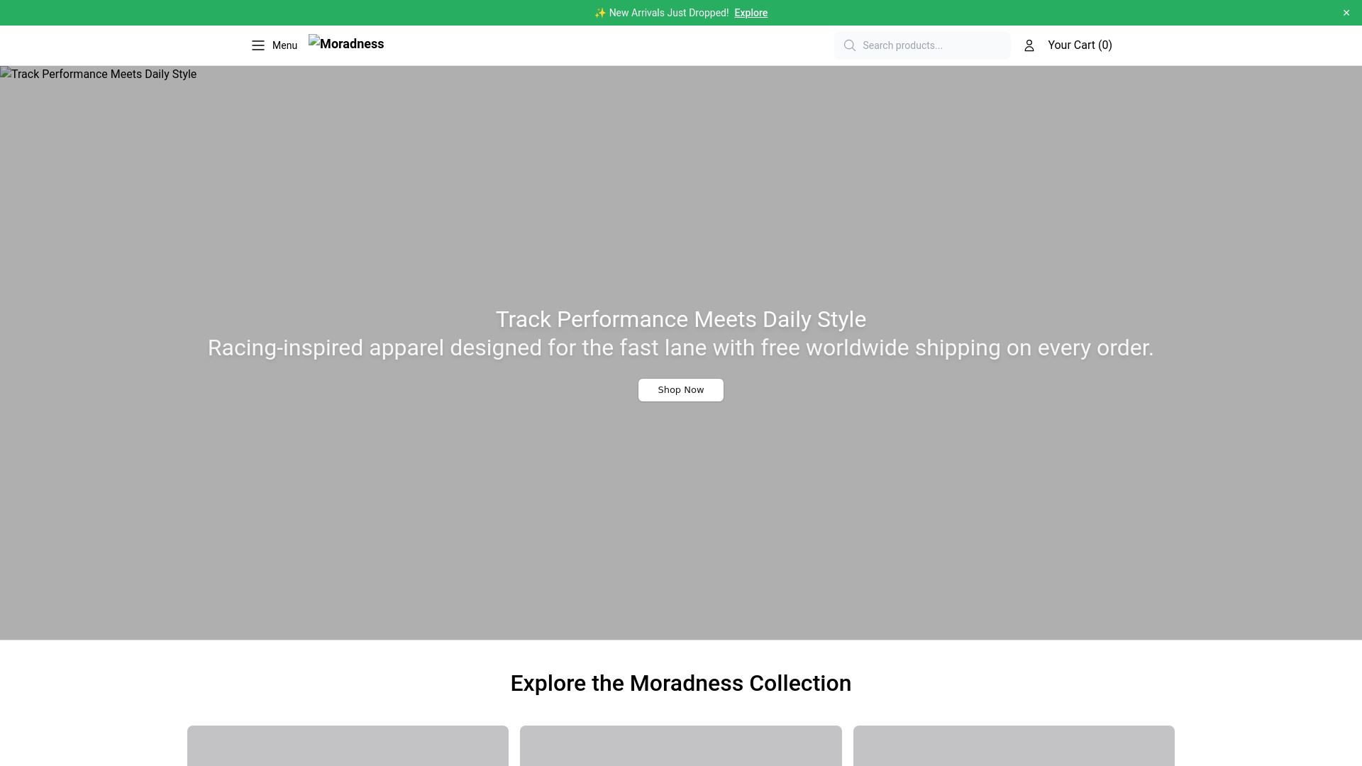 website screenshot of https://moradnessapparel.shop/