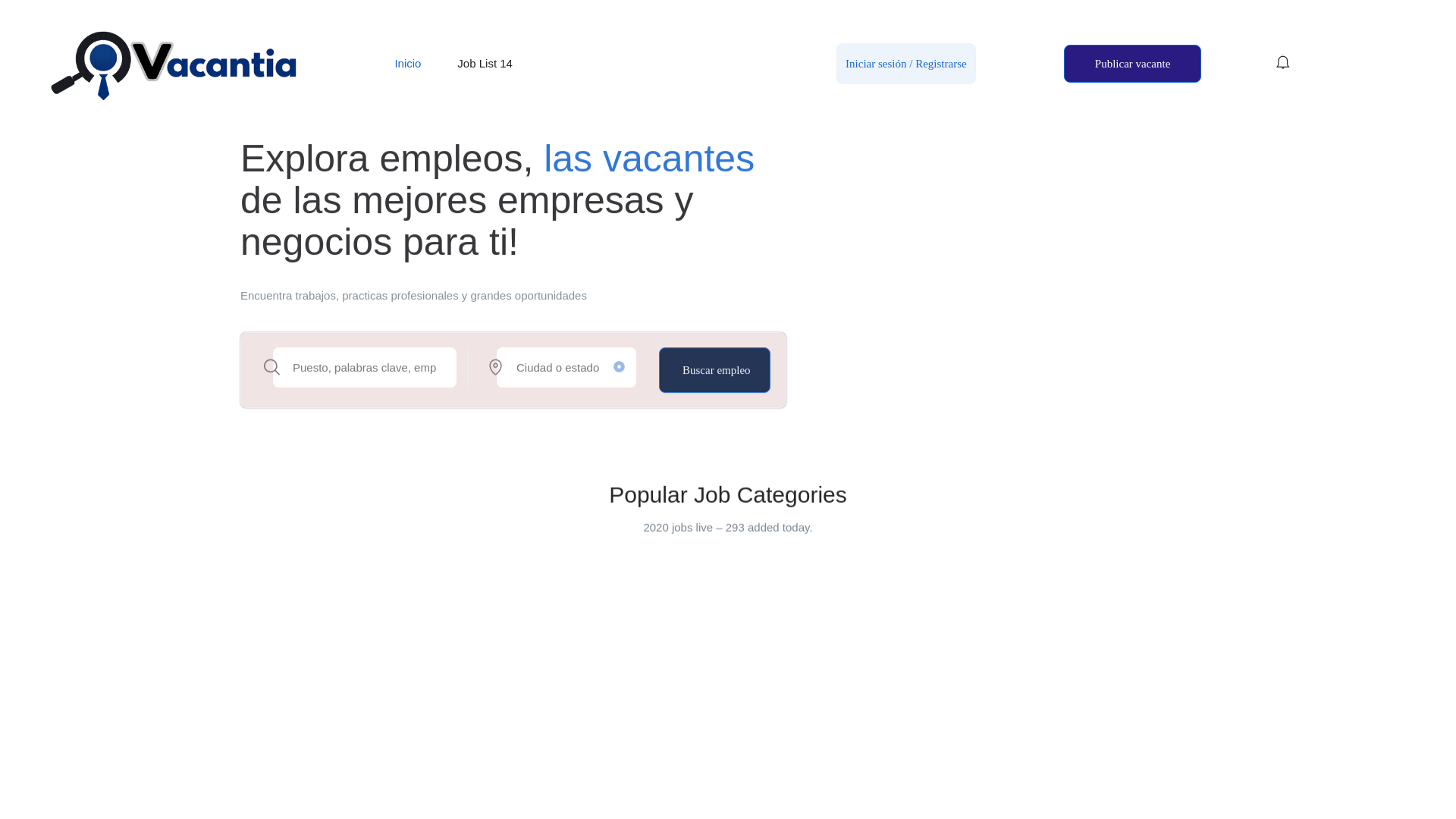 website screenshot of https://vacantia.com.mx/