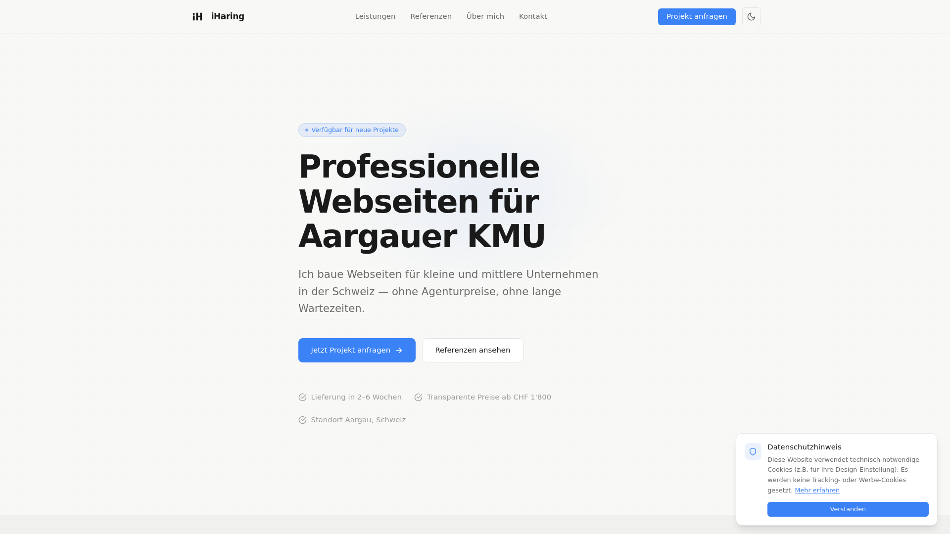 website screenshot of https://iharing.ch/