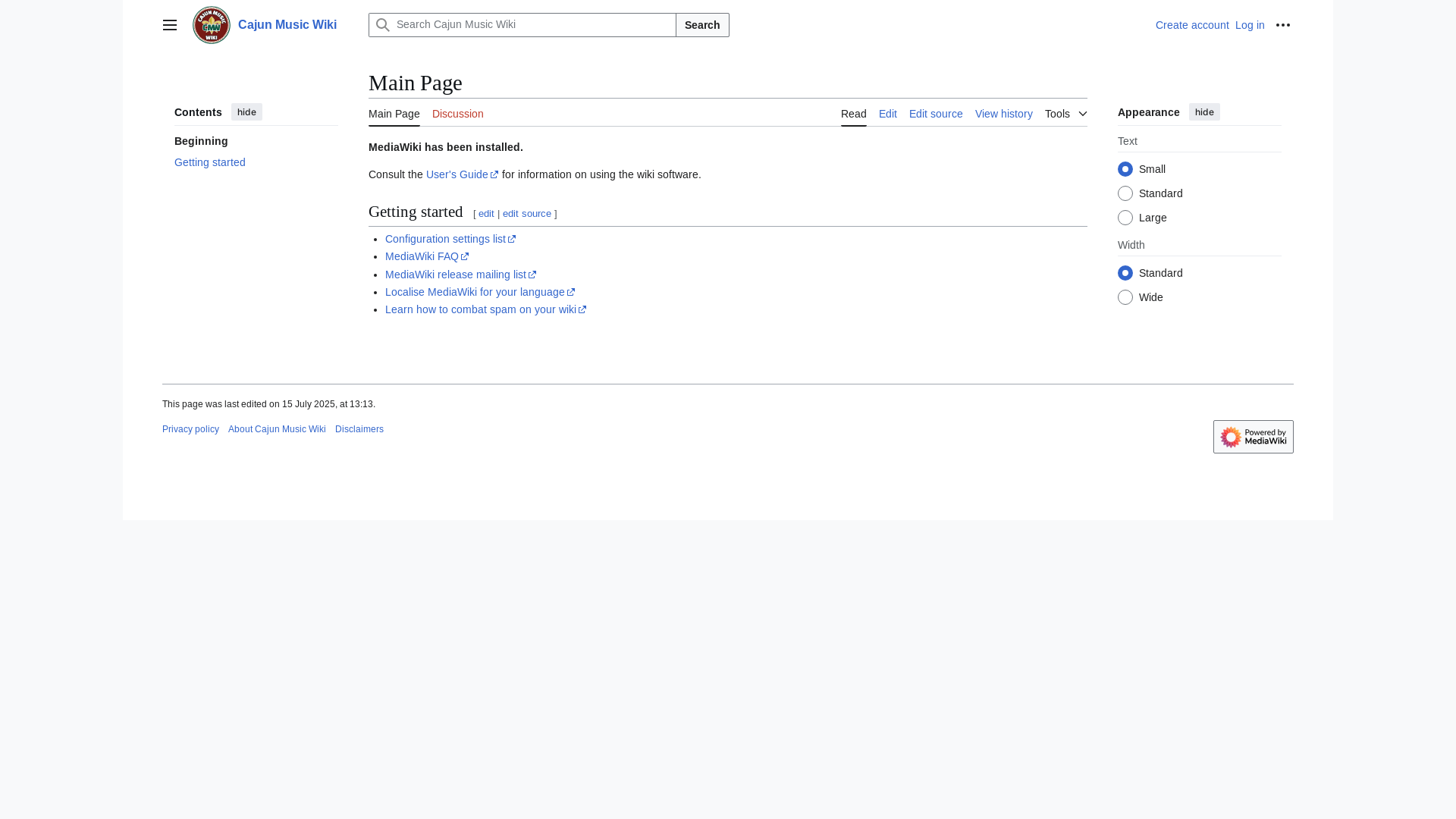website screenshot of https://cajunmusicwiki.com/
