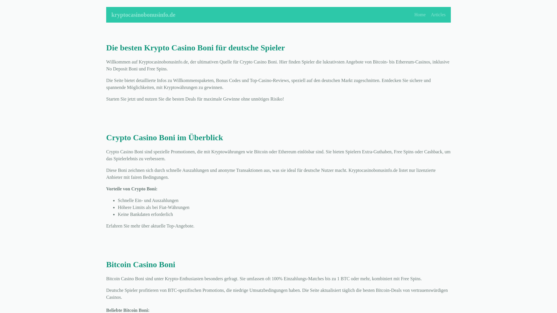website screenshot of https://kryptocasinobonusinfo.de/