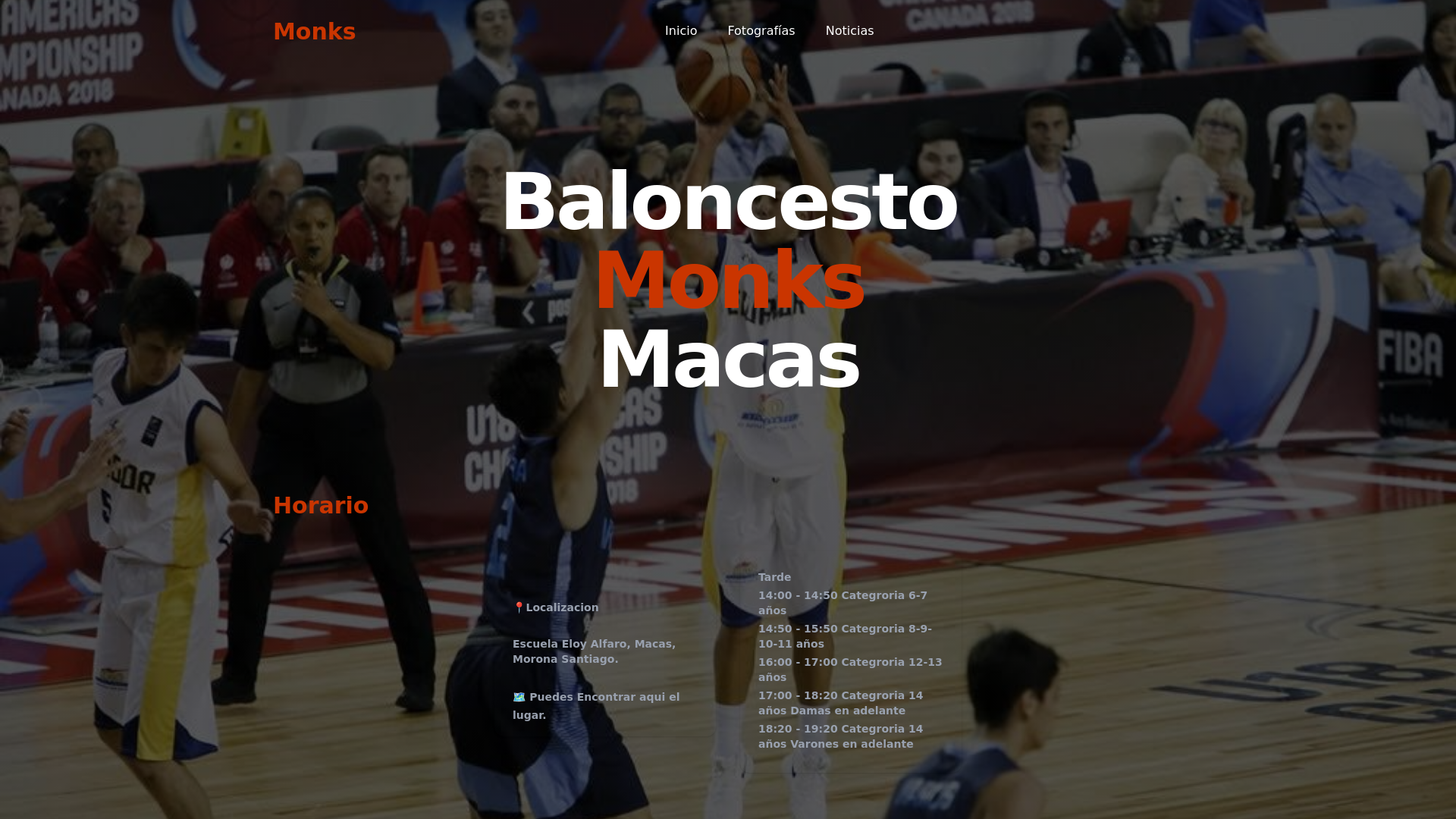 website screenshot of https://baloncestomonks.com