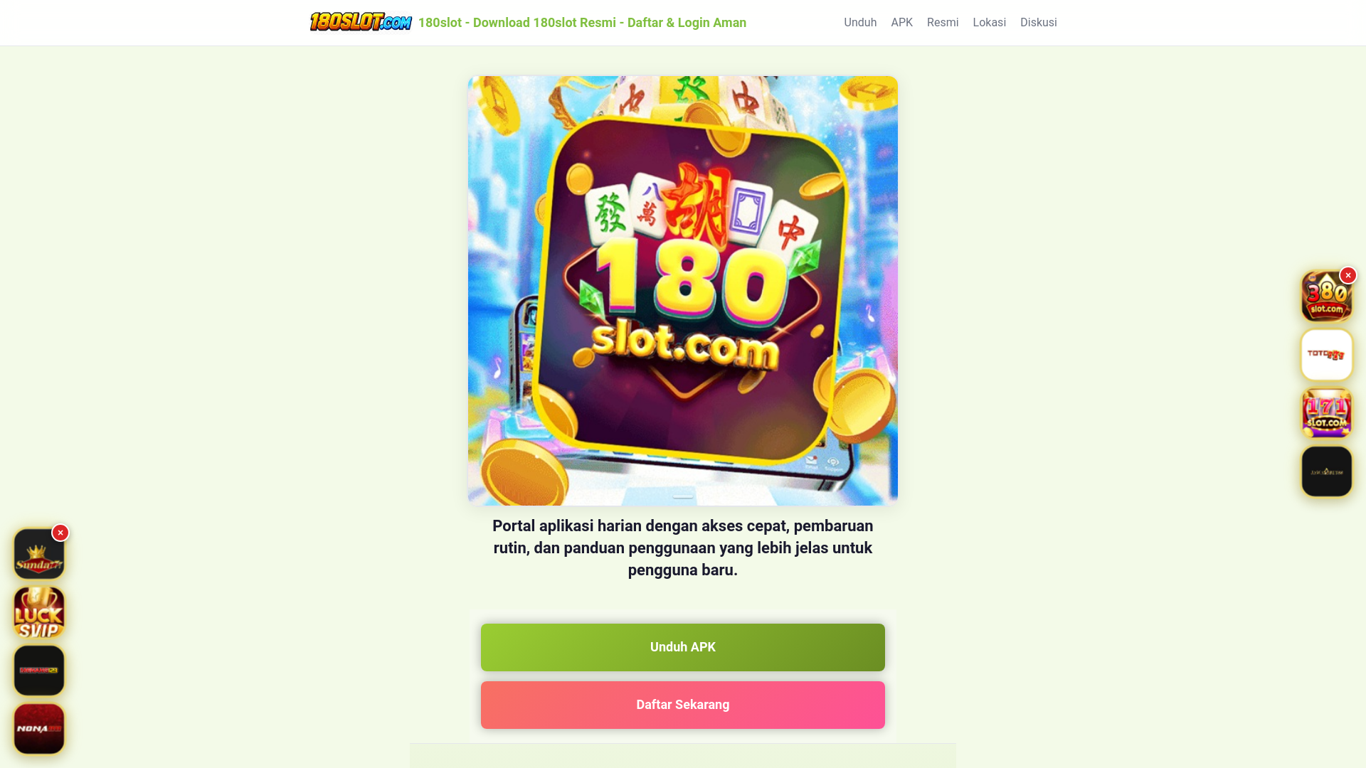 website screenshot of https://180slot.club/