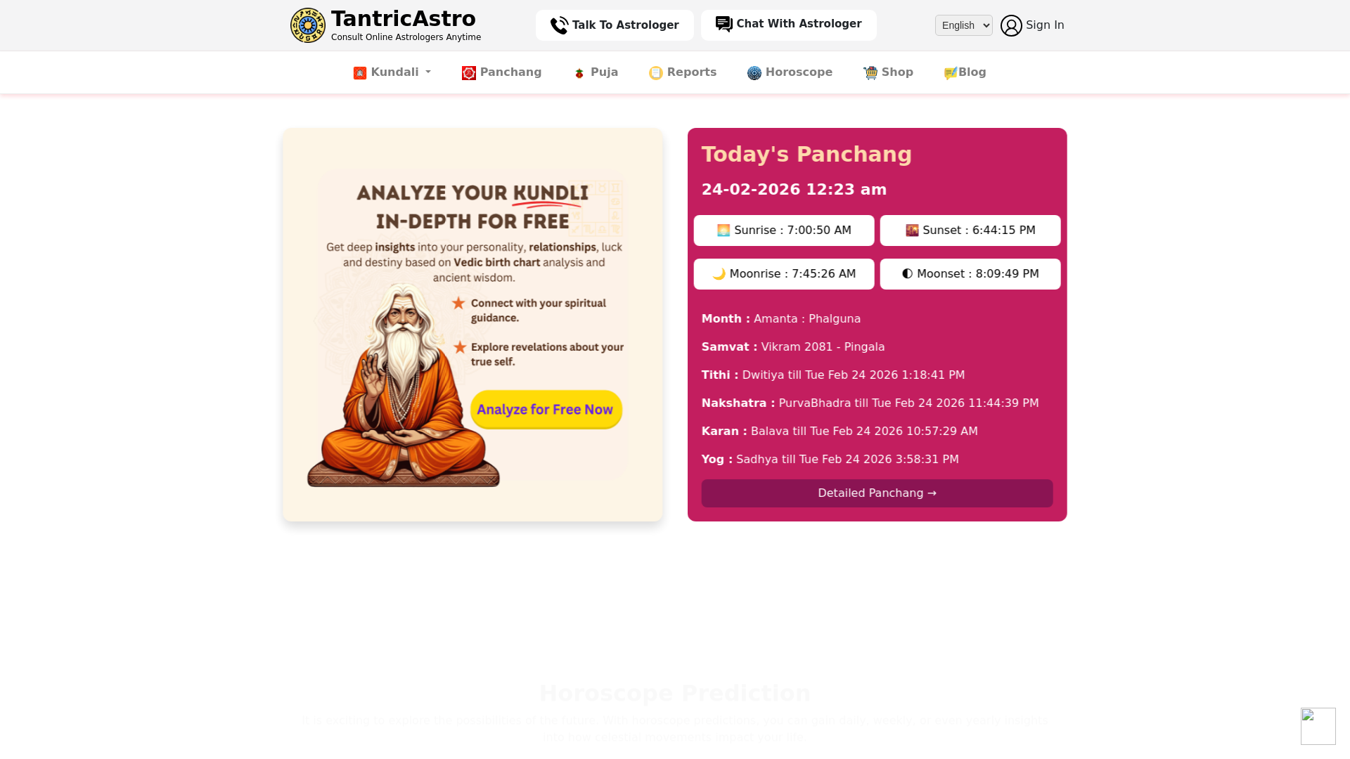 website screenshot of https://tantricastro.in/