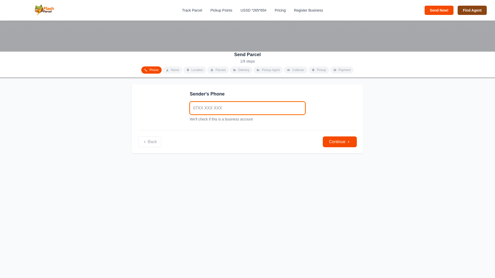 website screenshot of https://flashparcel.co.ke/