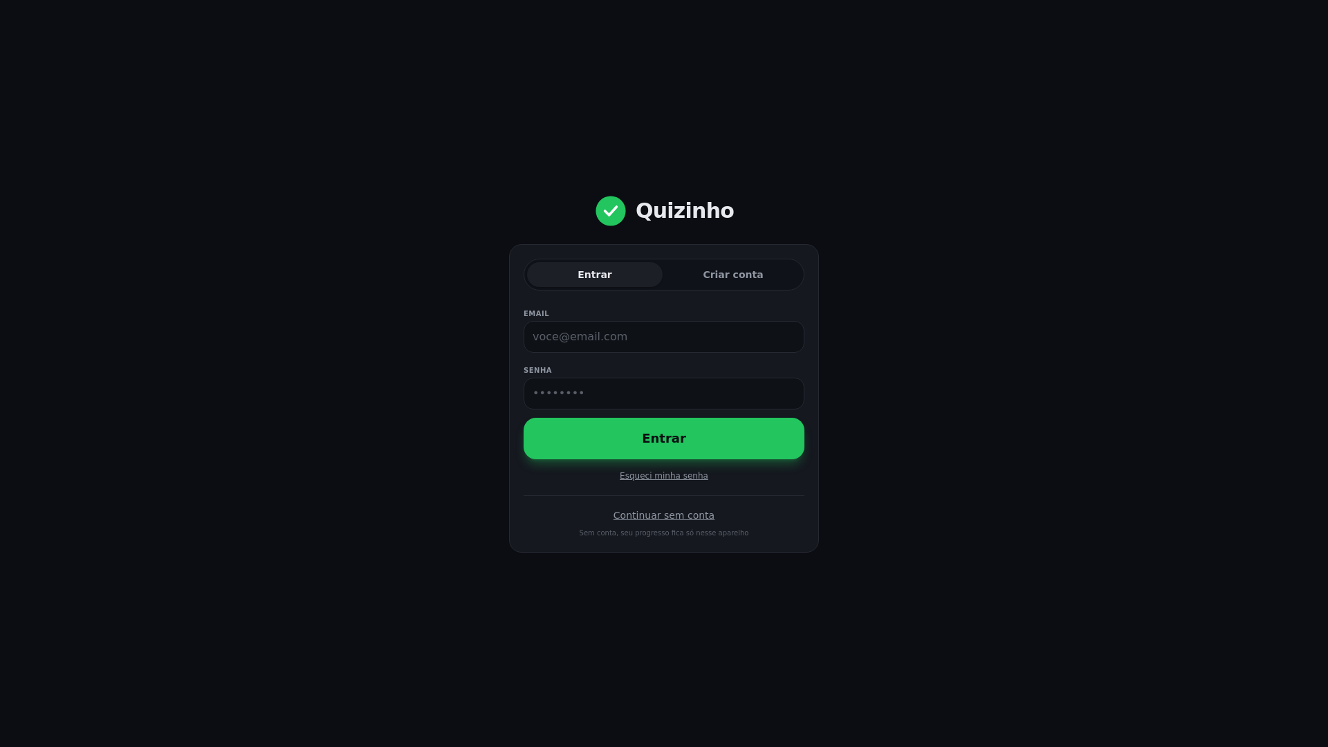 website screenshot of https://quizinho.com/