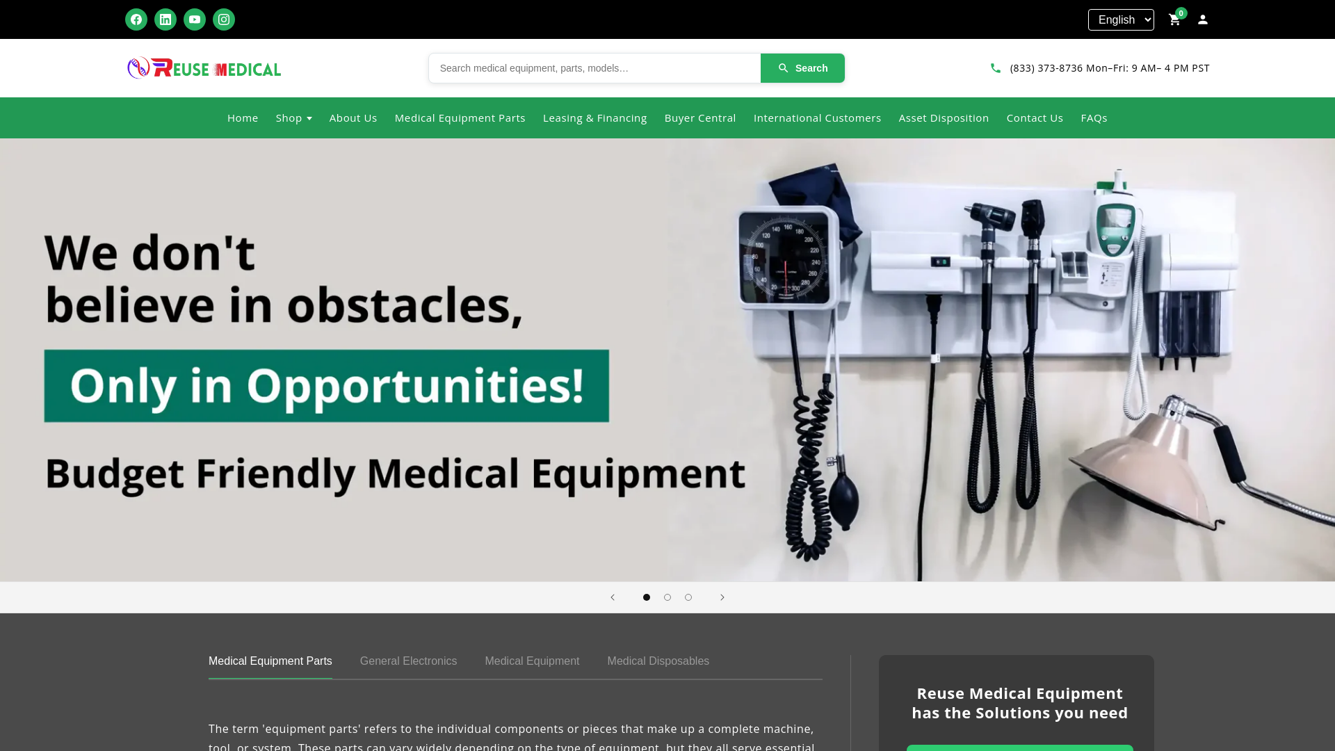 website screenshot of https://reusemedicalequipment.com/