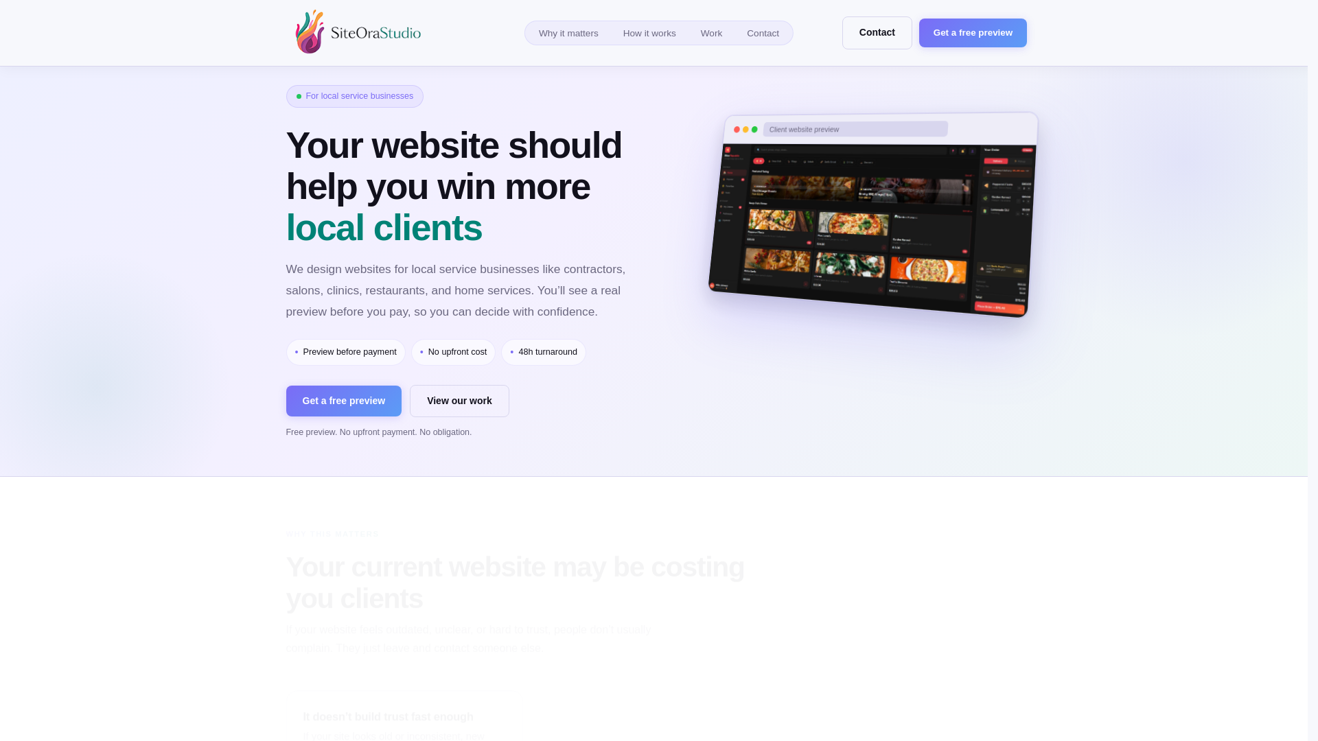 website screenshot of https://siteorastudio.com