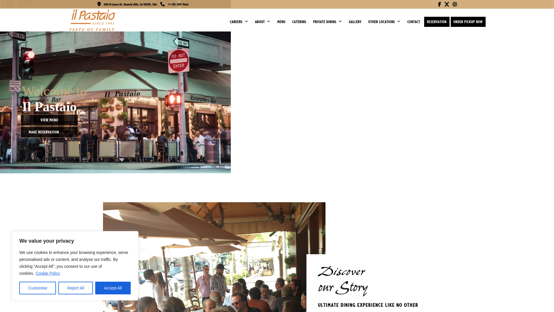 website screenshot of https://www.ilpastaiobeverlyhills.com