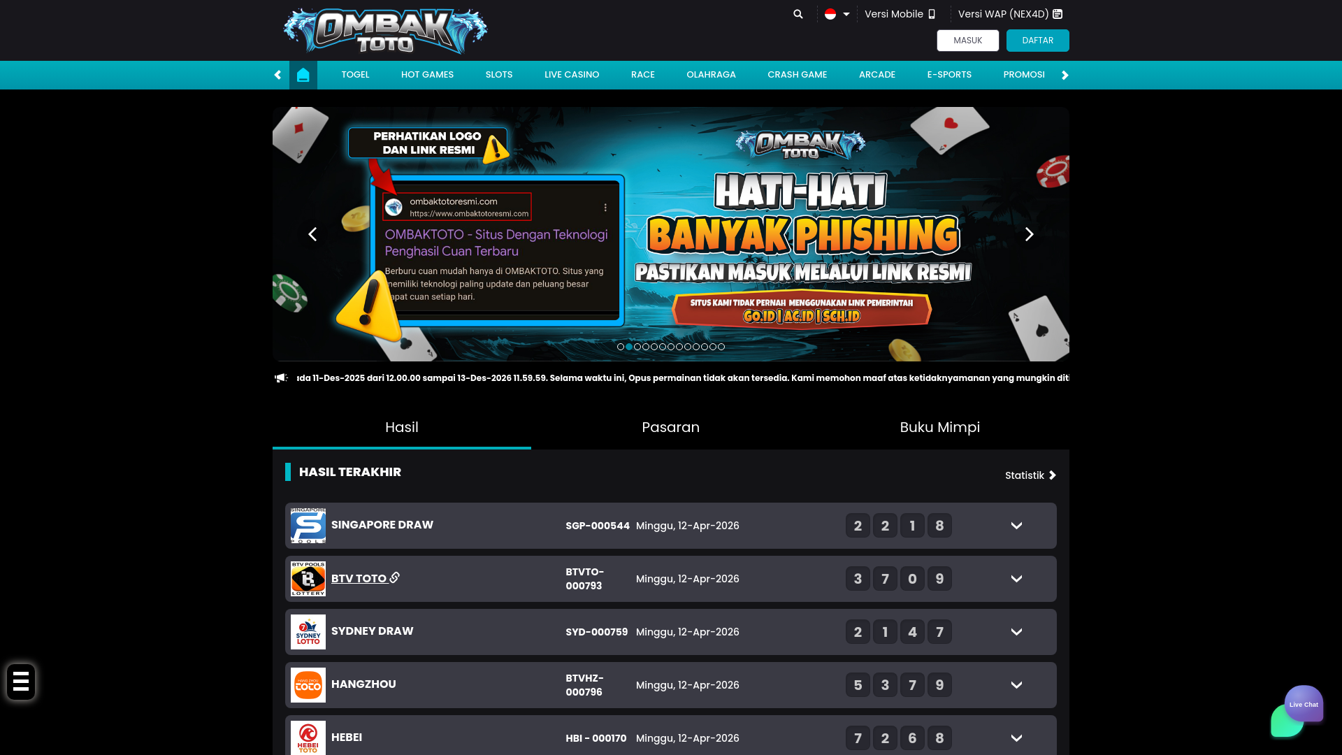 website screenshot of https://ombaktoto40.store