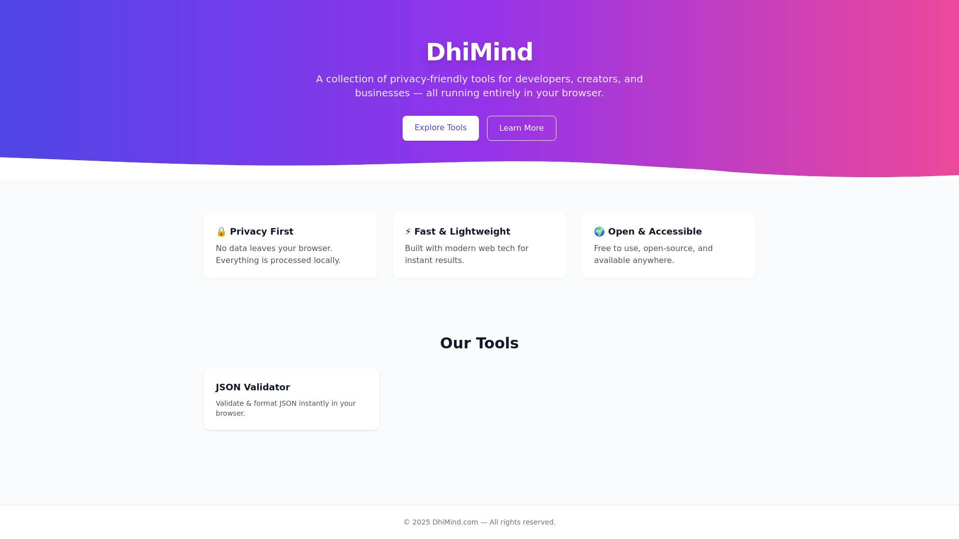 website screenshot of https://dhimind-home.pages.dev/