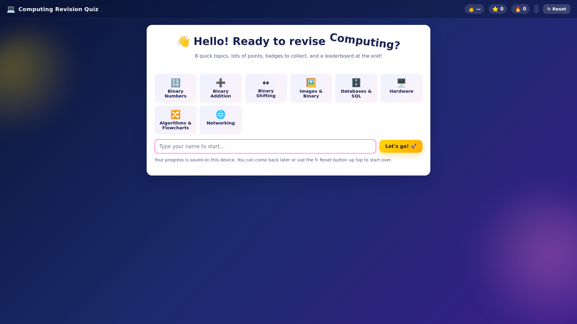 website screenshot of https://ks3-revision-quiz.pages.dev/
