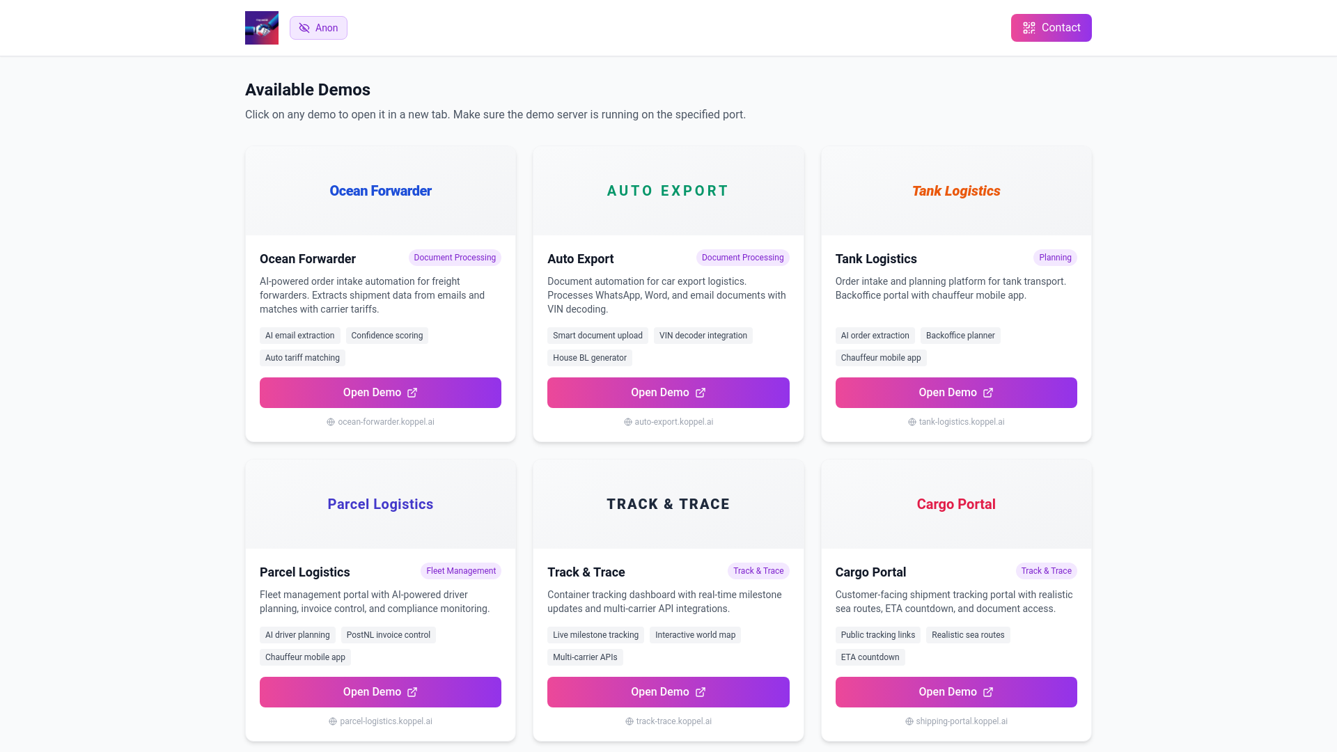 website screenshot of https://koppelai-demos.pages.dev/