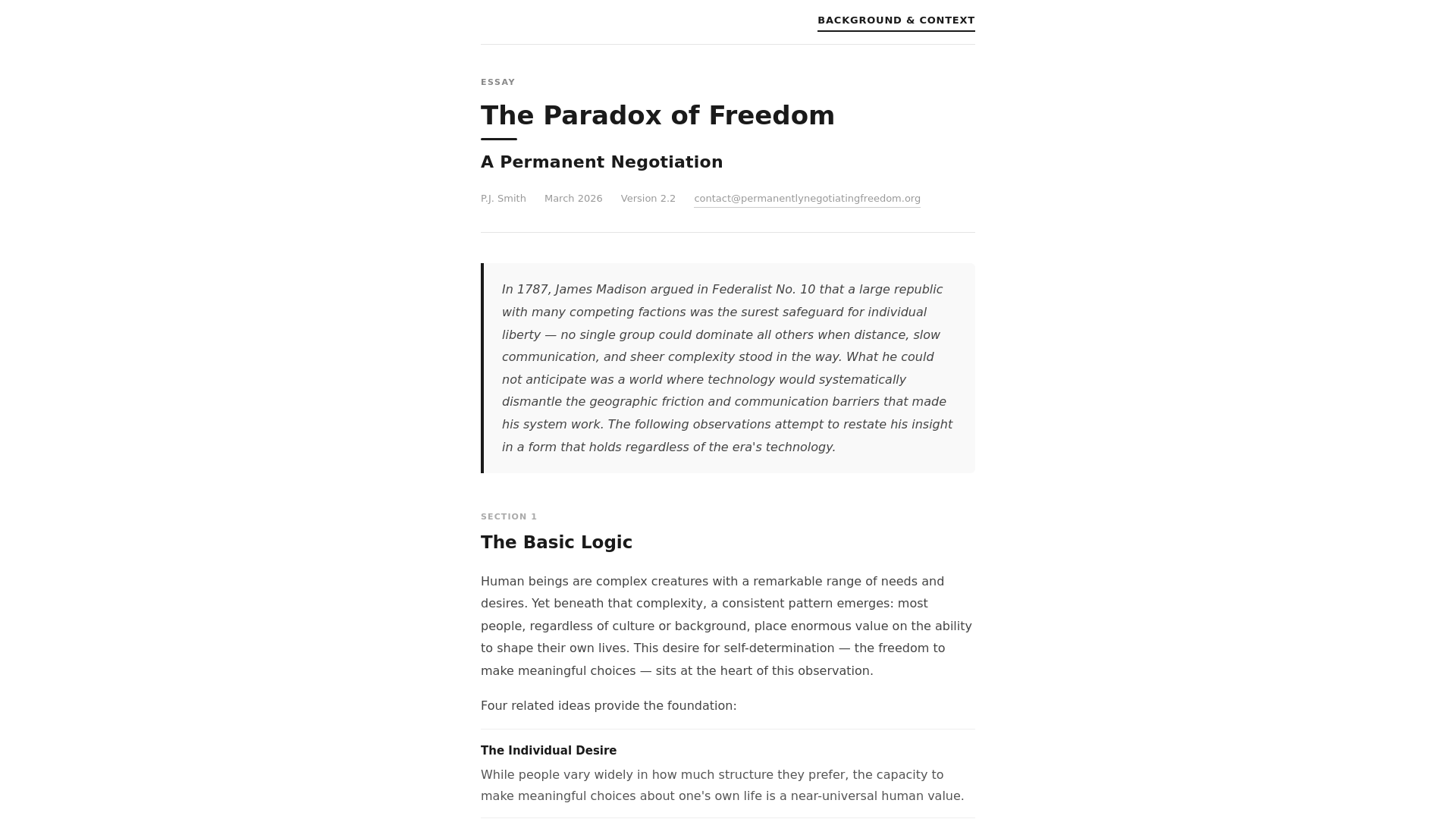 website screenshot of https://permanentlynegotiatingfreedom.org/