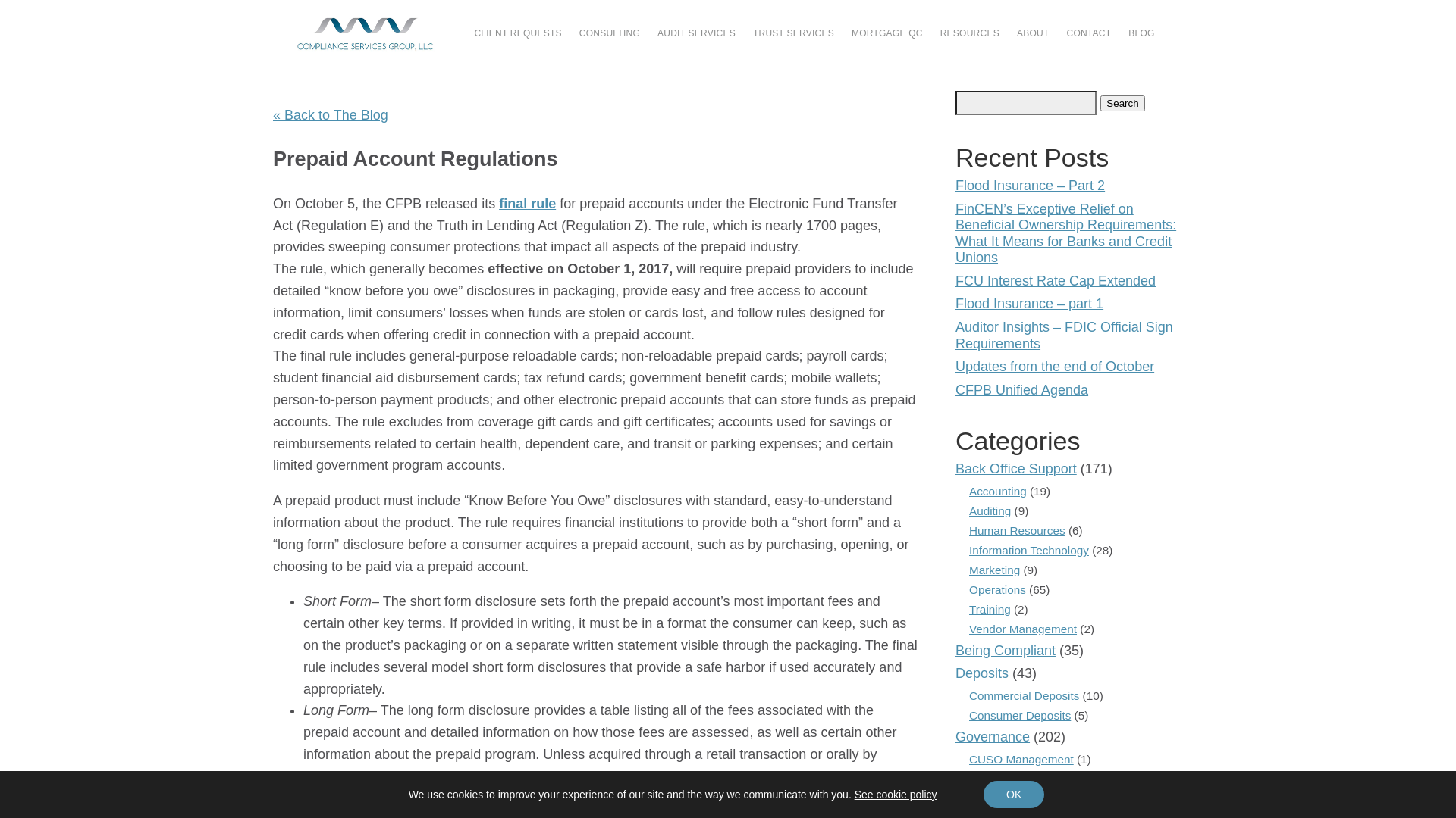 website screenshot of https://complianceservicesgroup.com/prepaid-account-regulations/