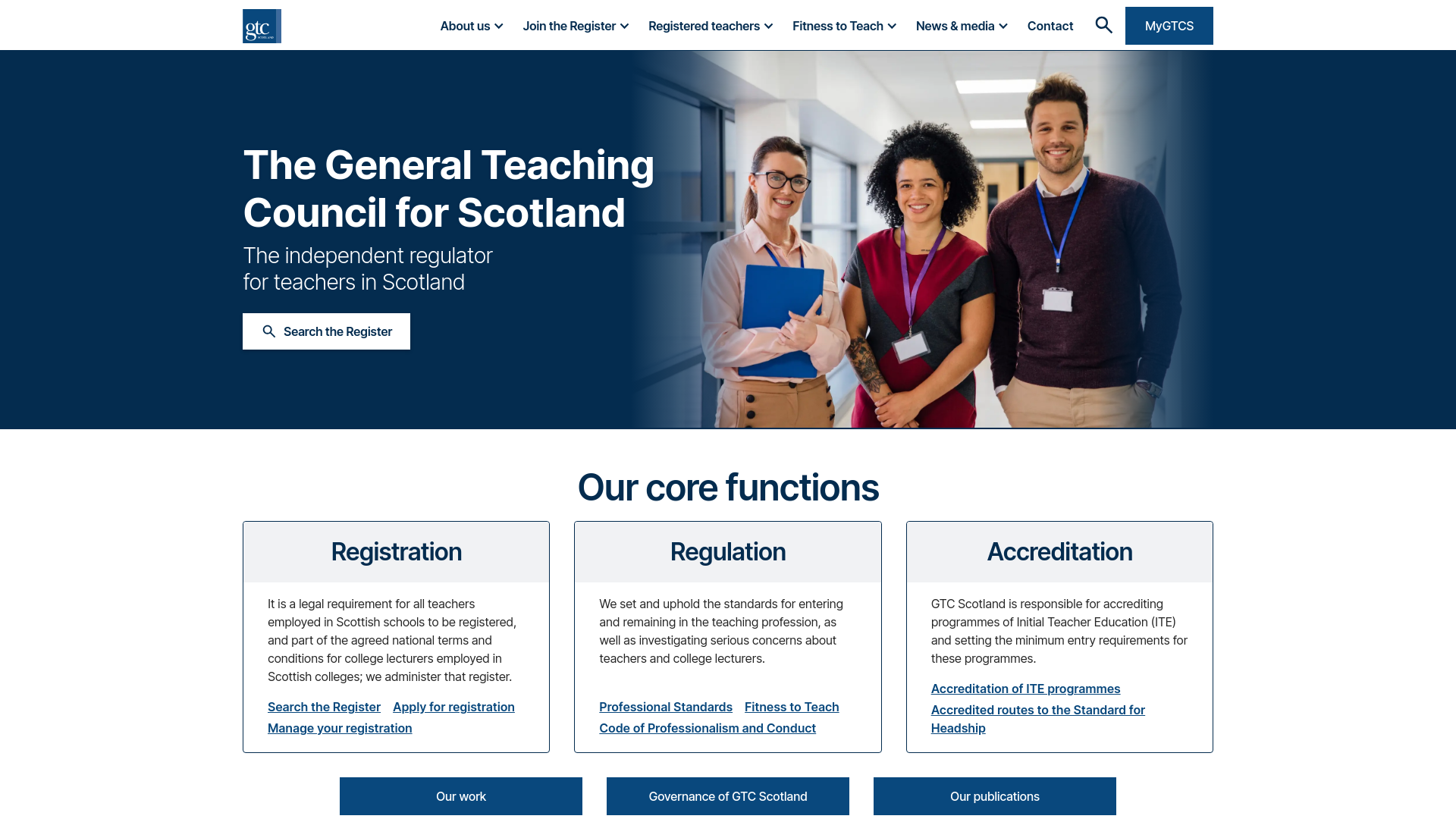 website screenshot of https://www.gtcs.org.uk/