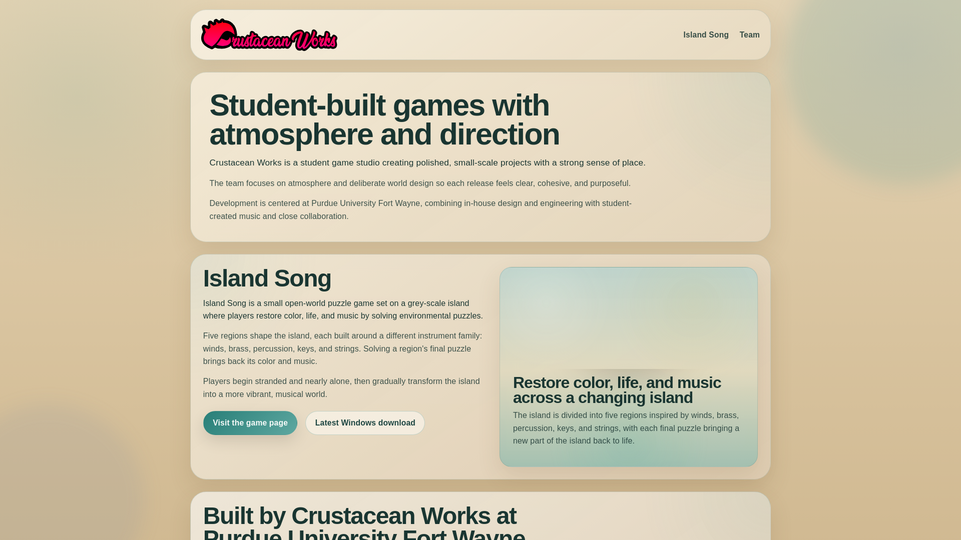 website screenshot of https://crustacean.works/