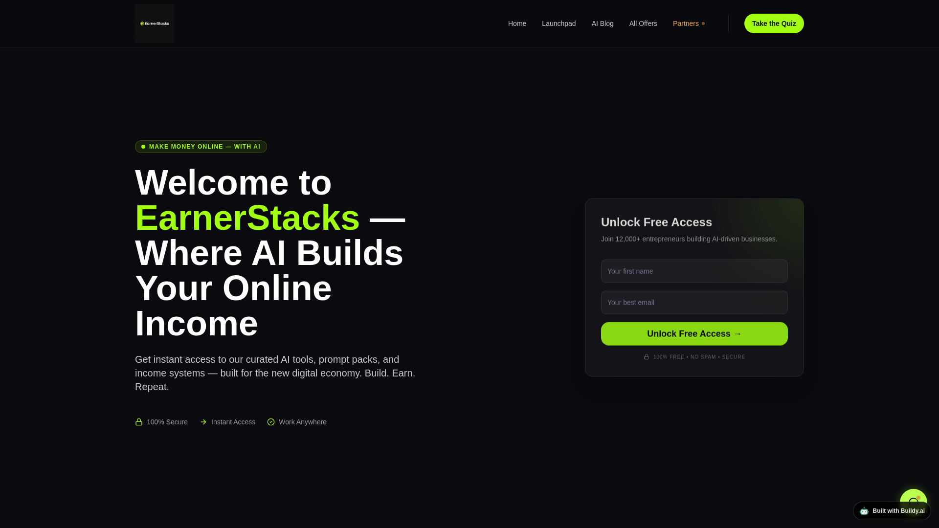 website screenshot of https://earnerstacks.com/