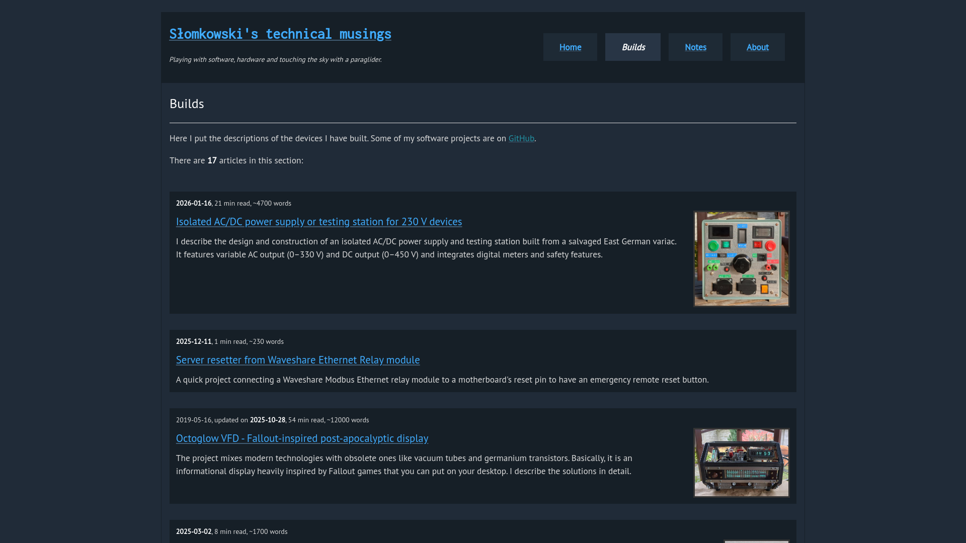 website screenshot of https://slomkowski.eu/builds/